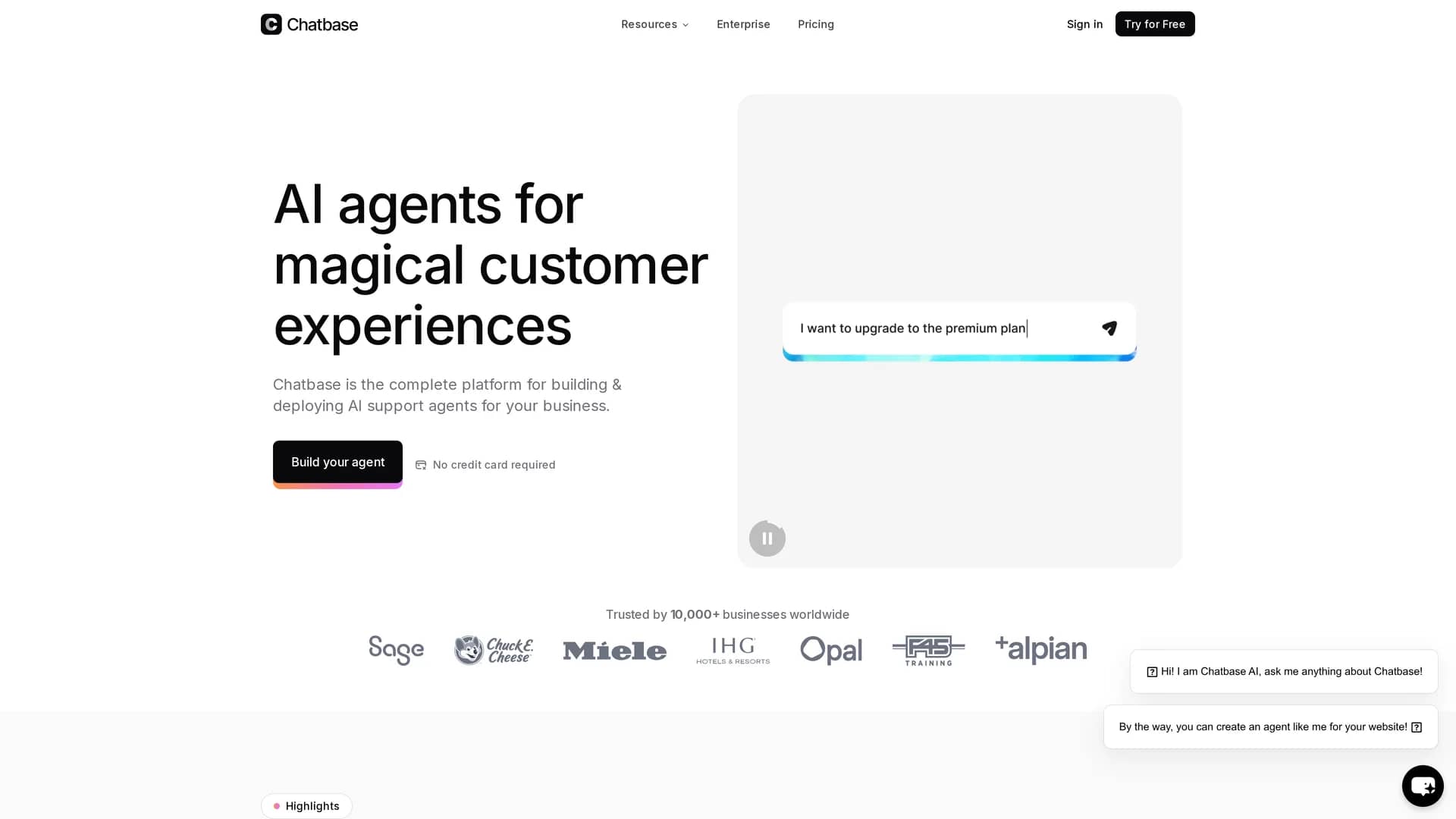 chatbase homepage