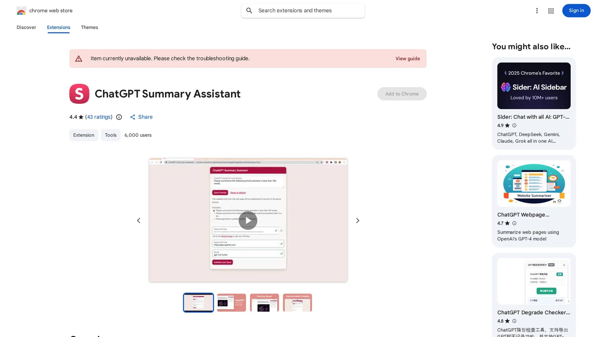chatgpt-summary-assistant homepage