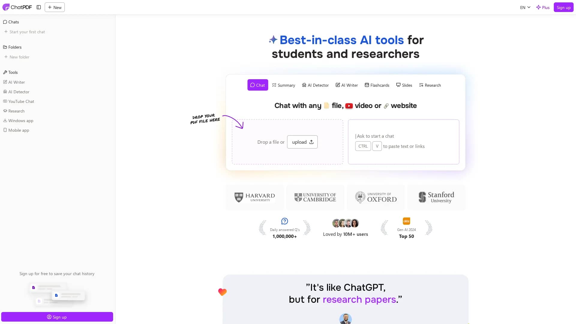chatpdf homepage