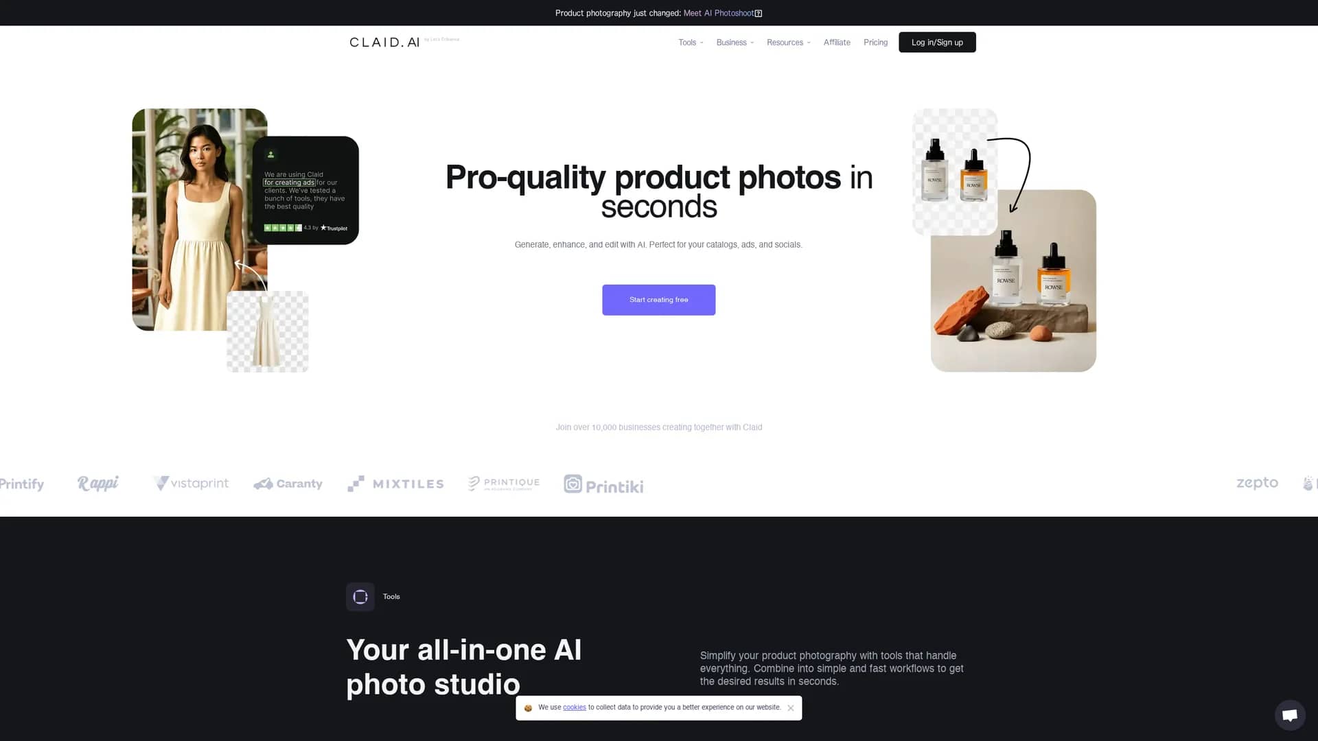 claid-ai-scene-creation homepage