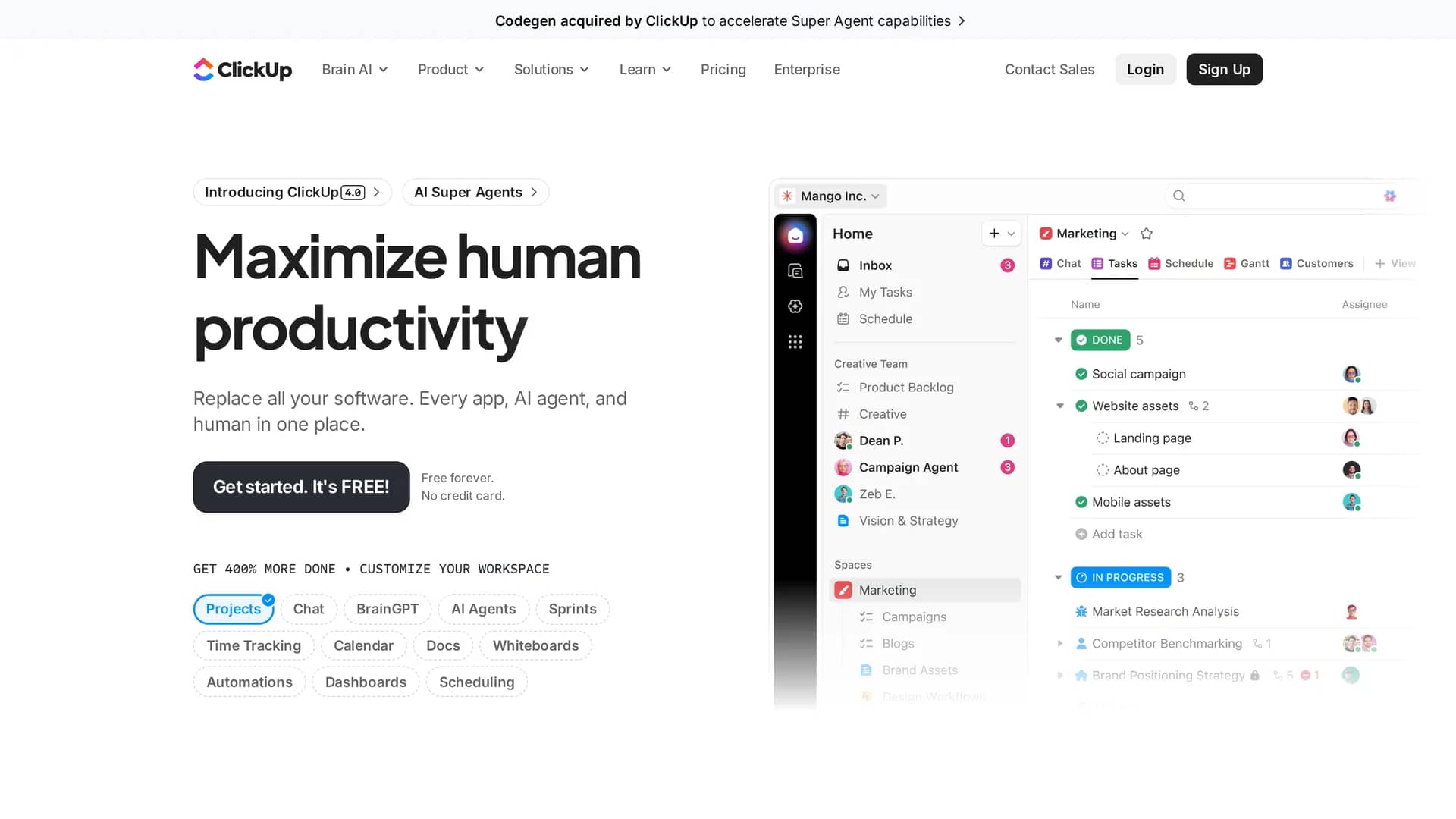 clickup homepage