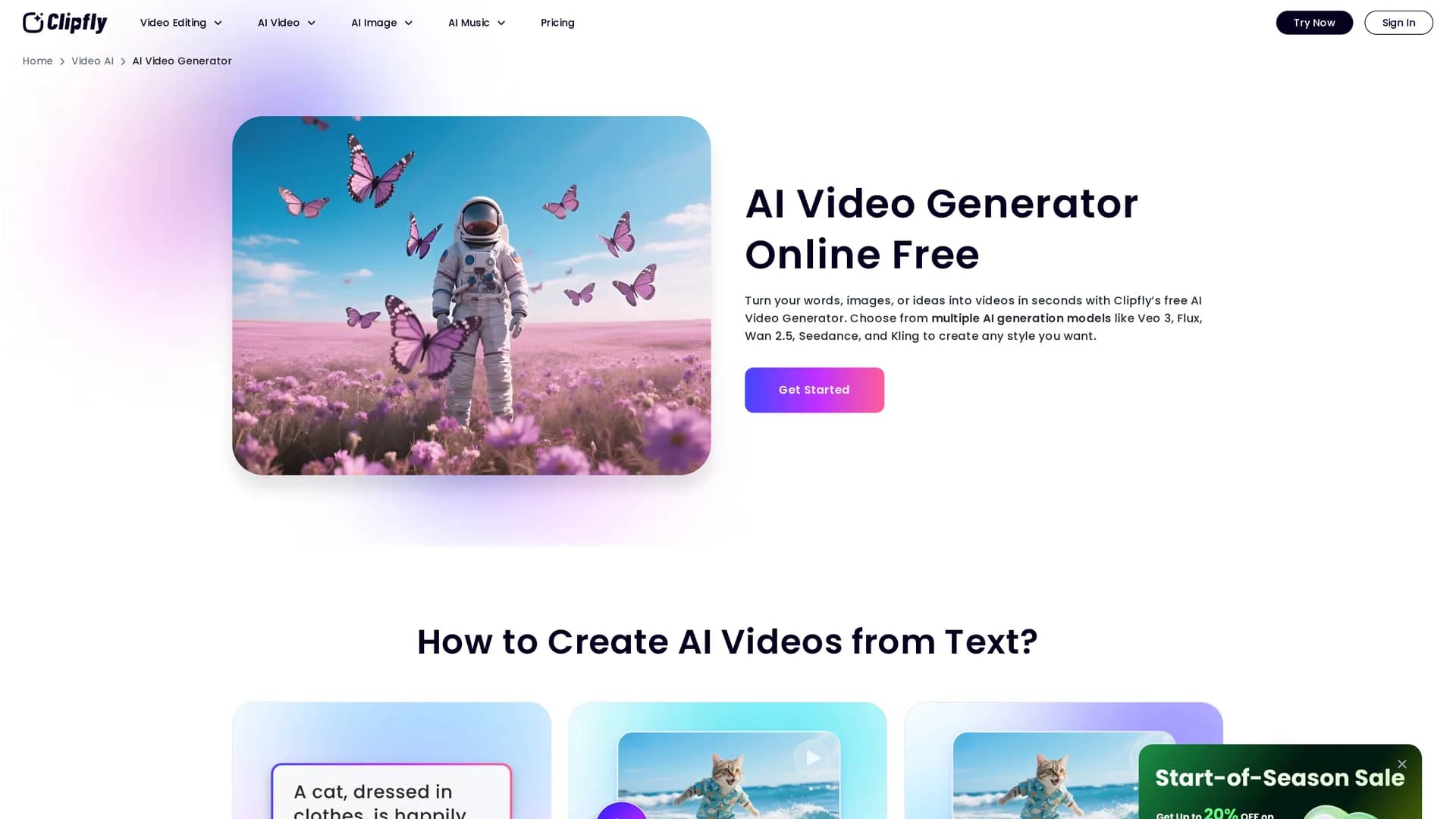 clipfly-ai-video-generator homepage