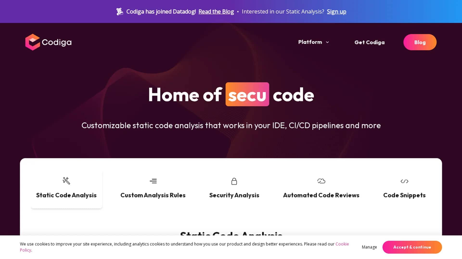 codiga homepage