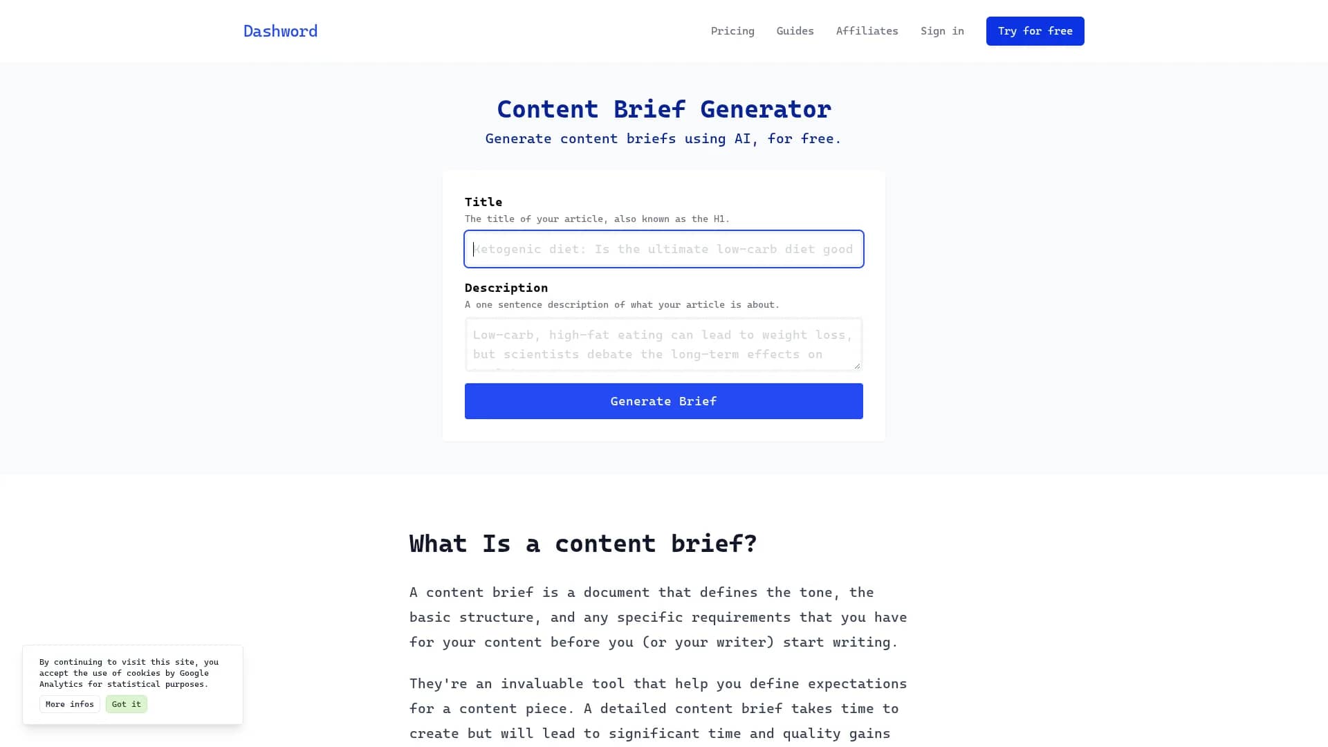 content-brief-generator homepage