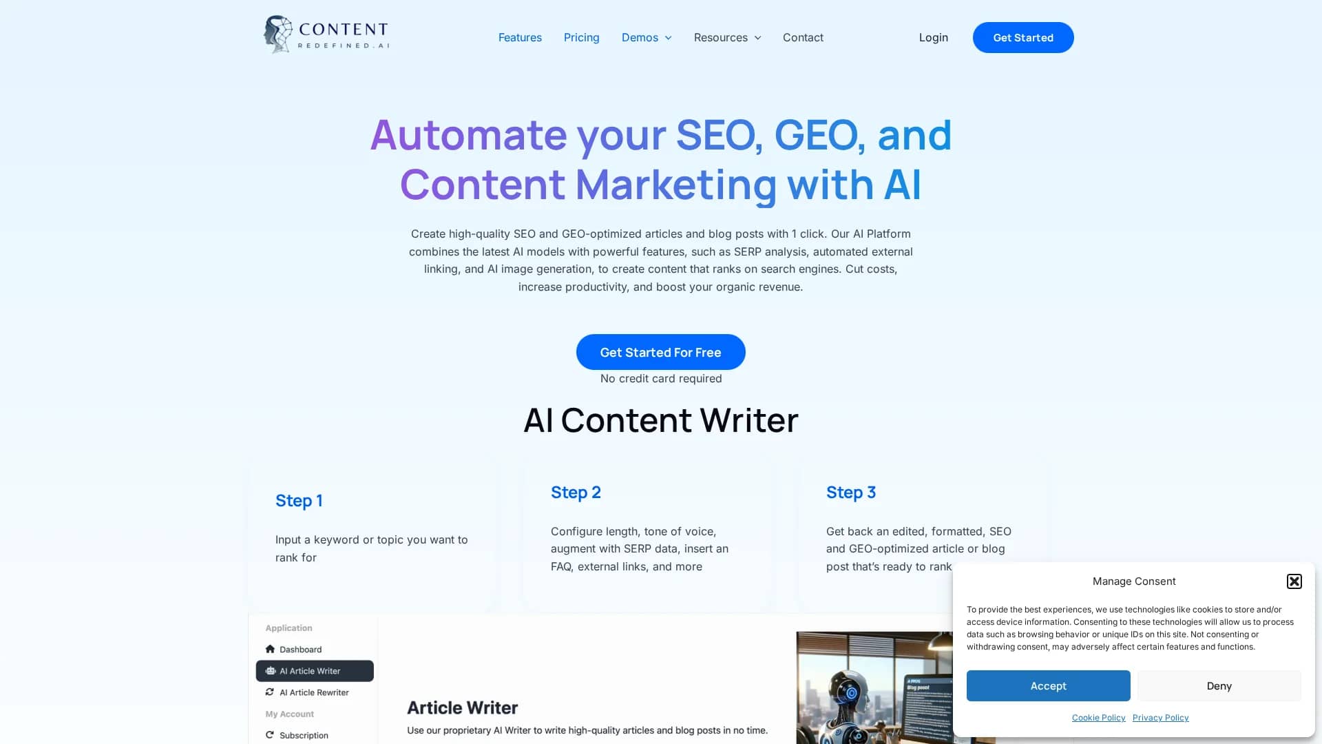 content-redefined homepage
