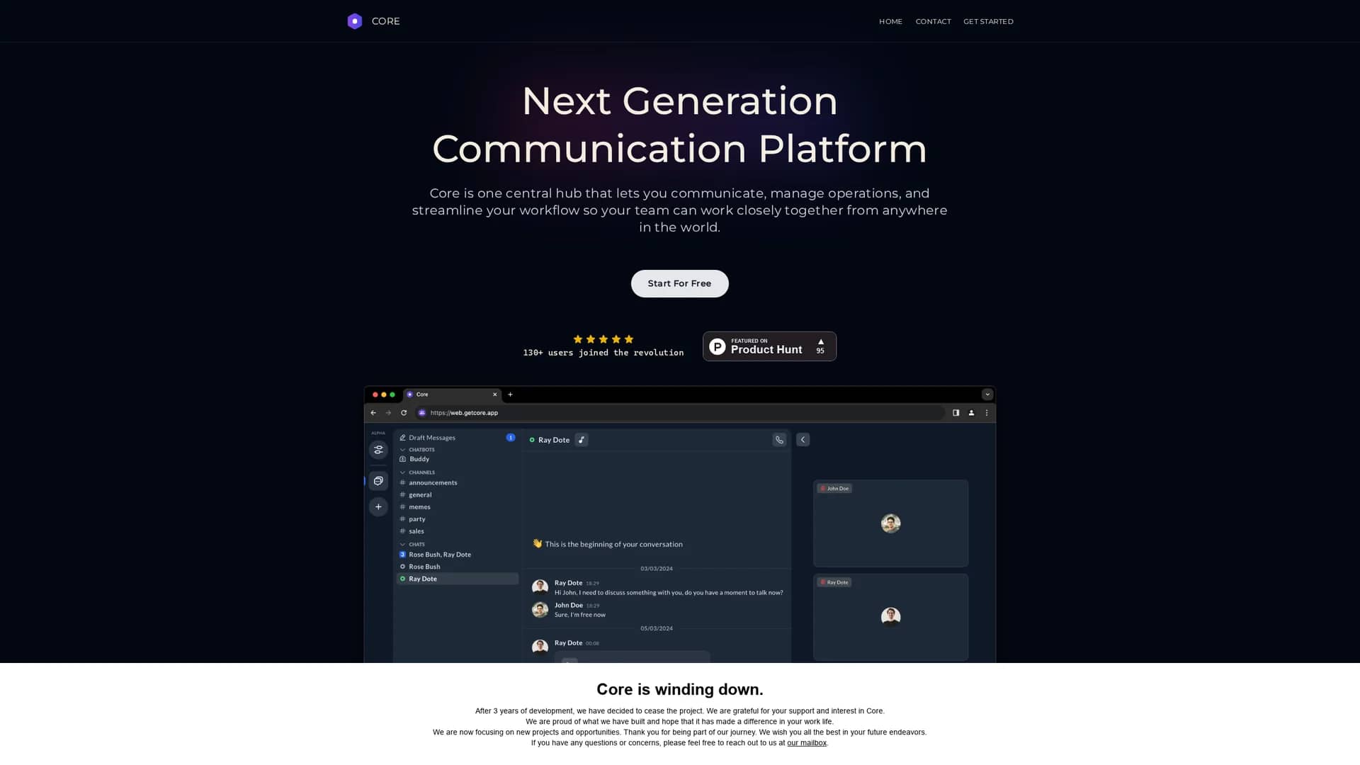 core-beta homepage