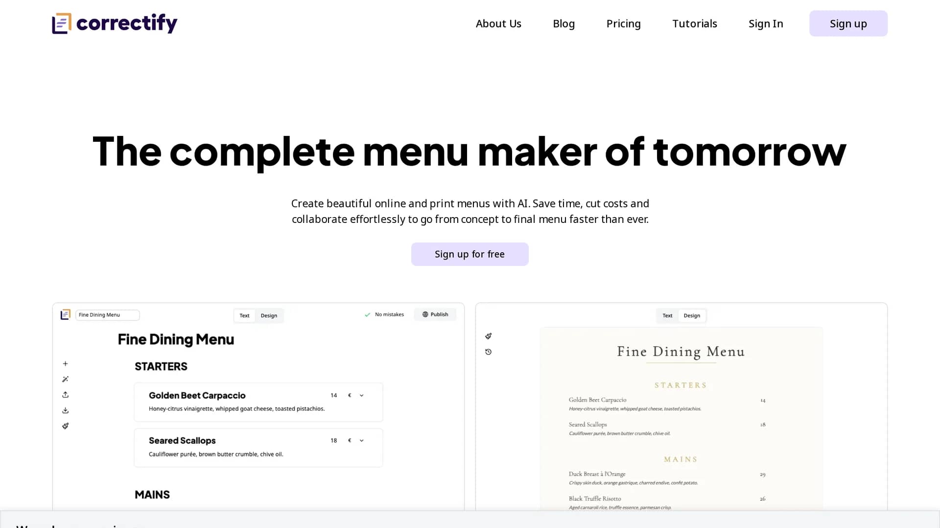 correctify homepage