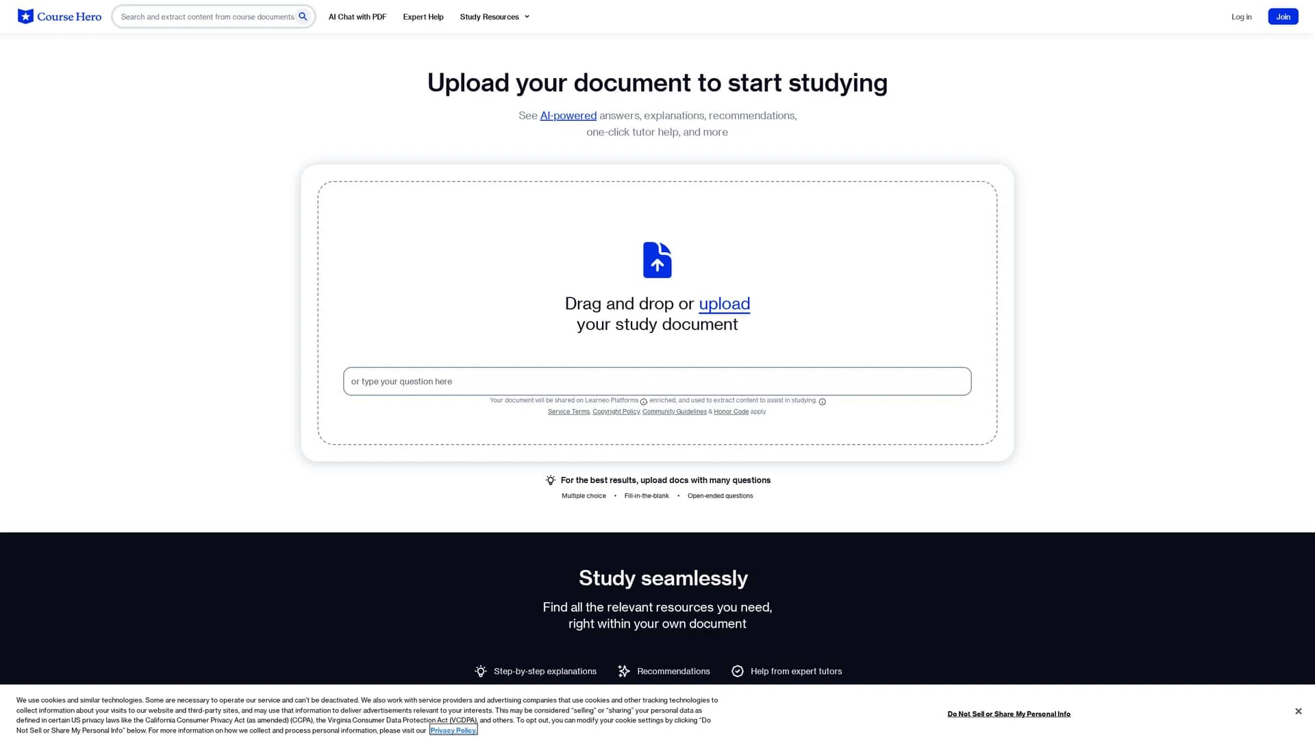 course-hero homepage