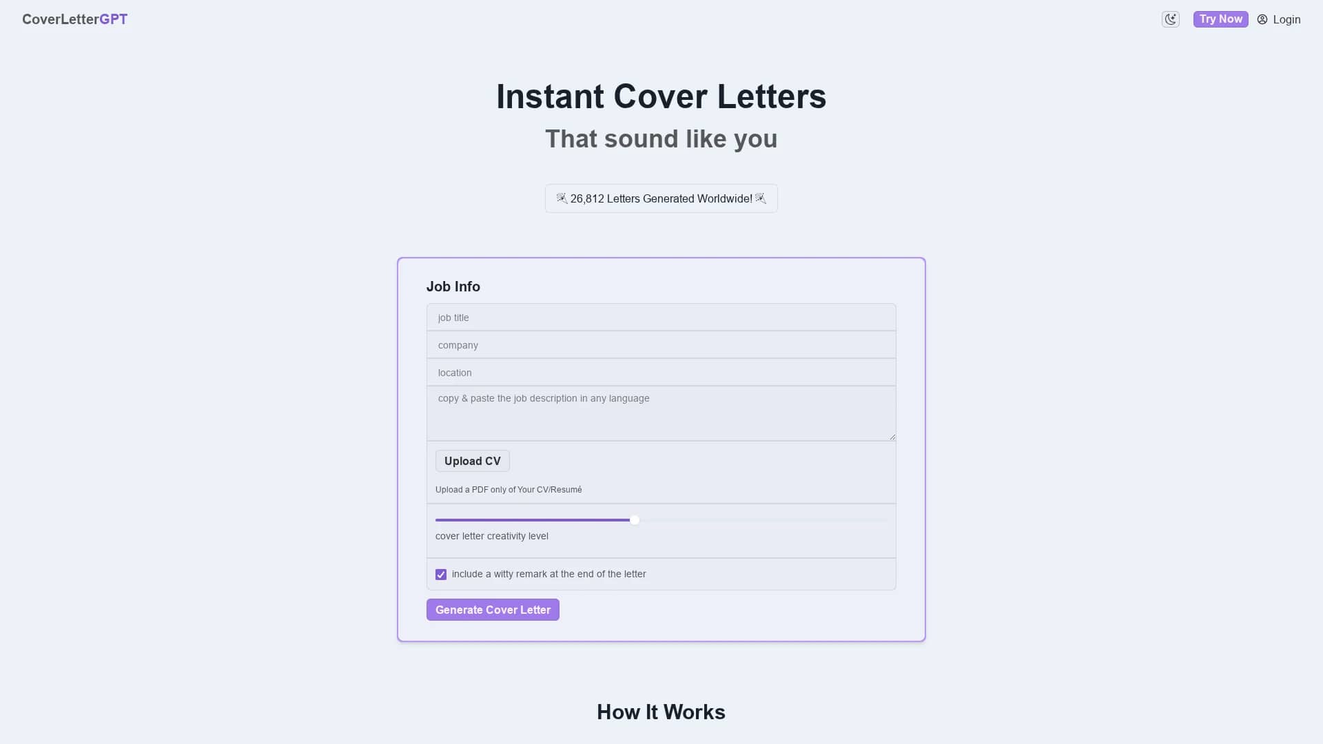 coverlettergpt homepage