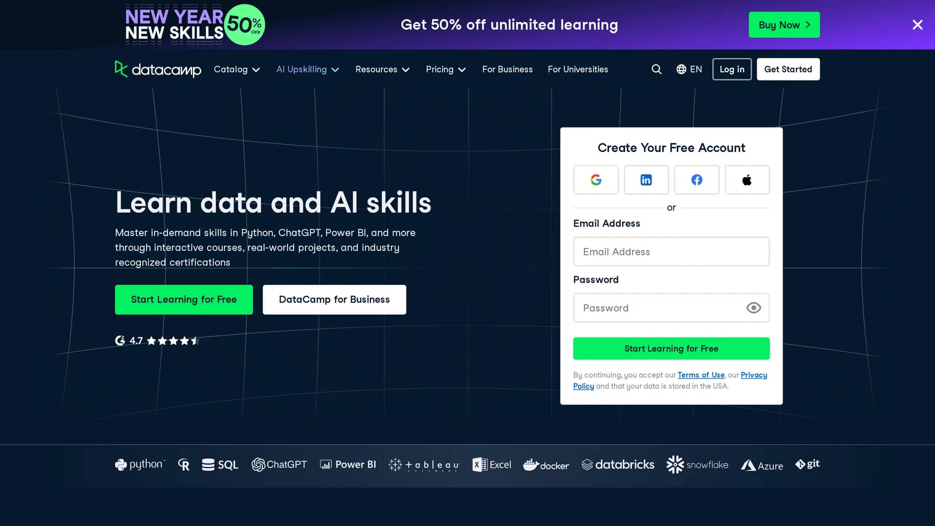 datacamp homepage