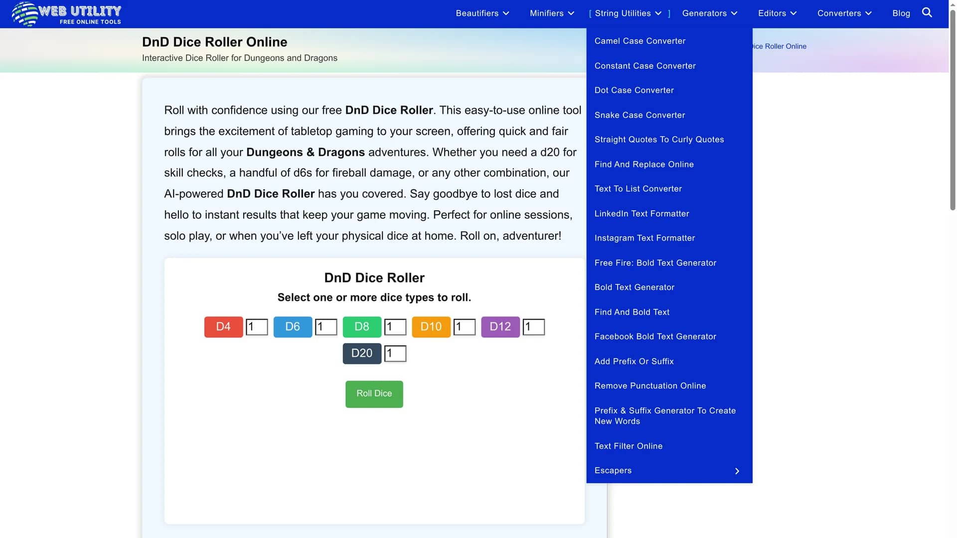 dnd-dice-roller homepage