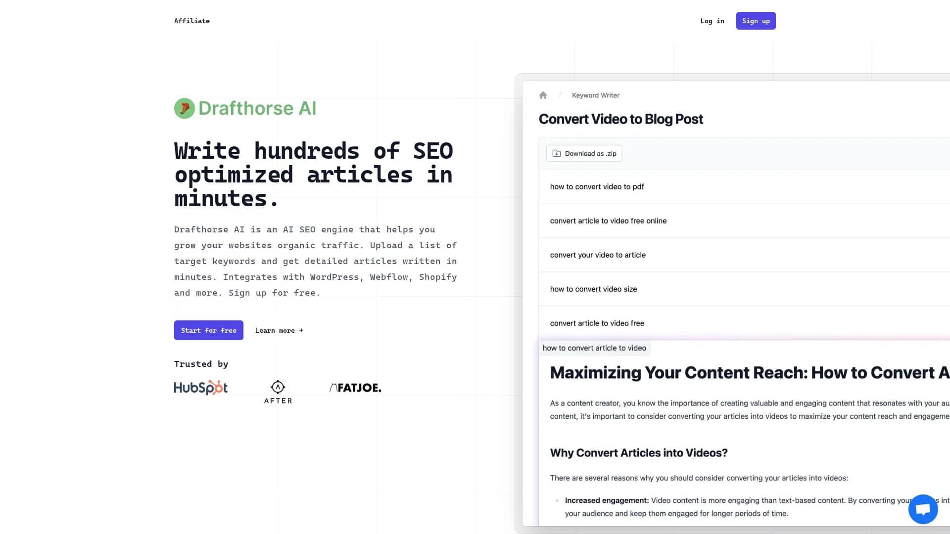 drafthorse-ai homepage