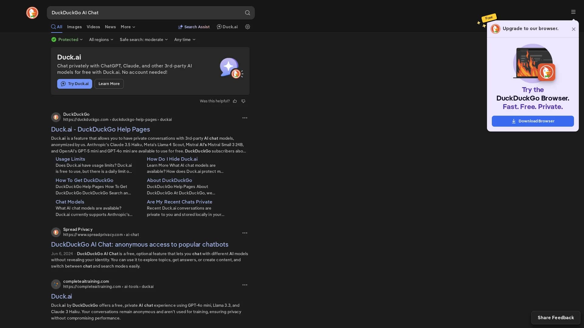 duck-ai homepage