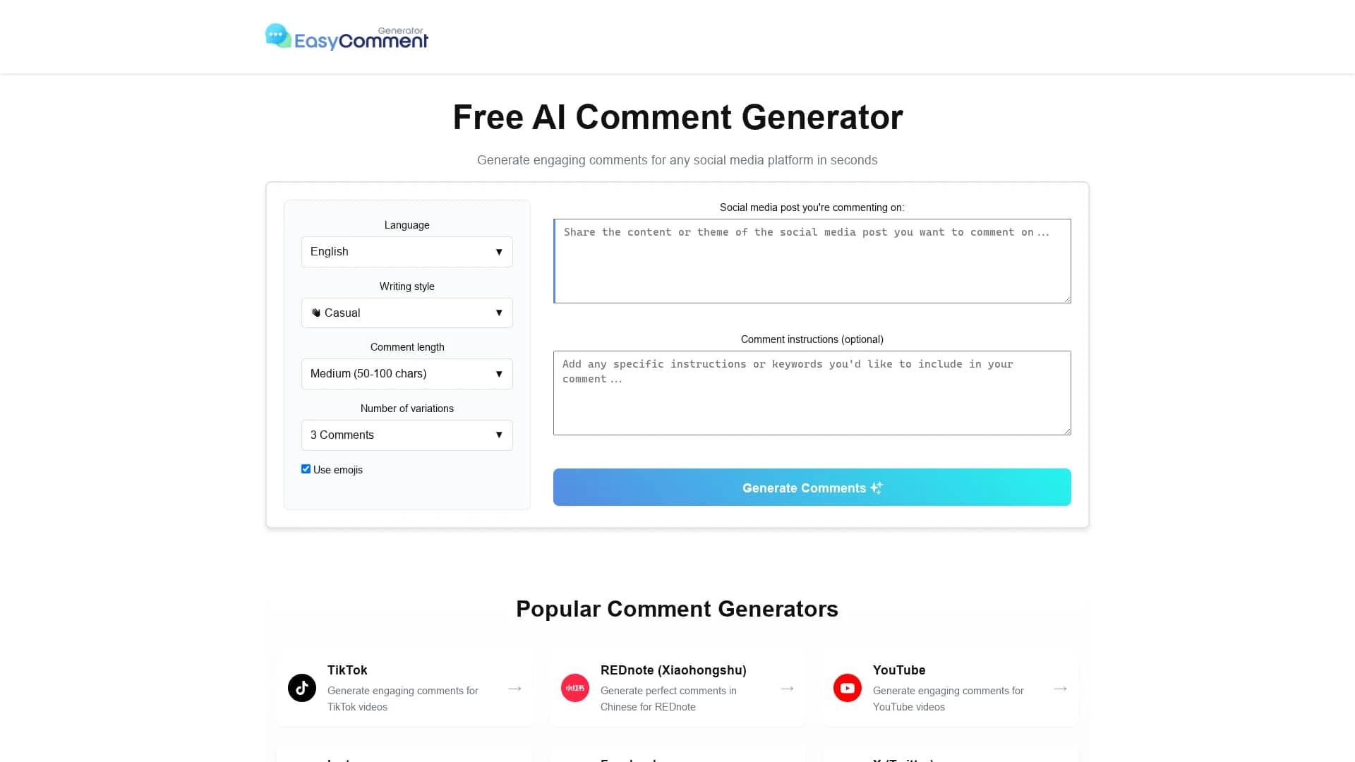 easy-comment-generator homepage