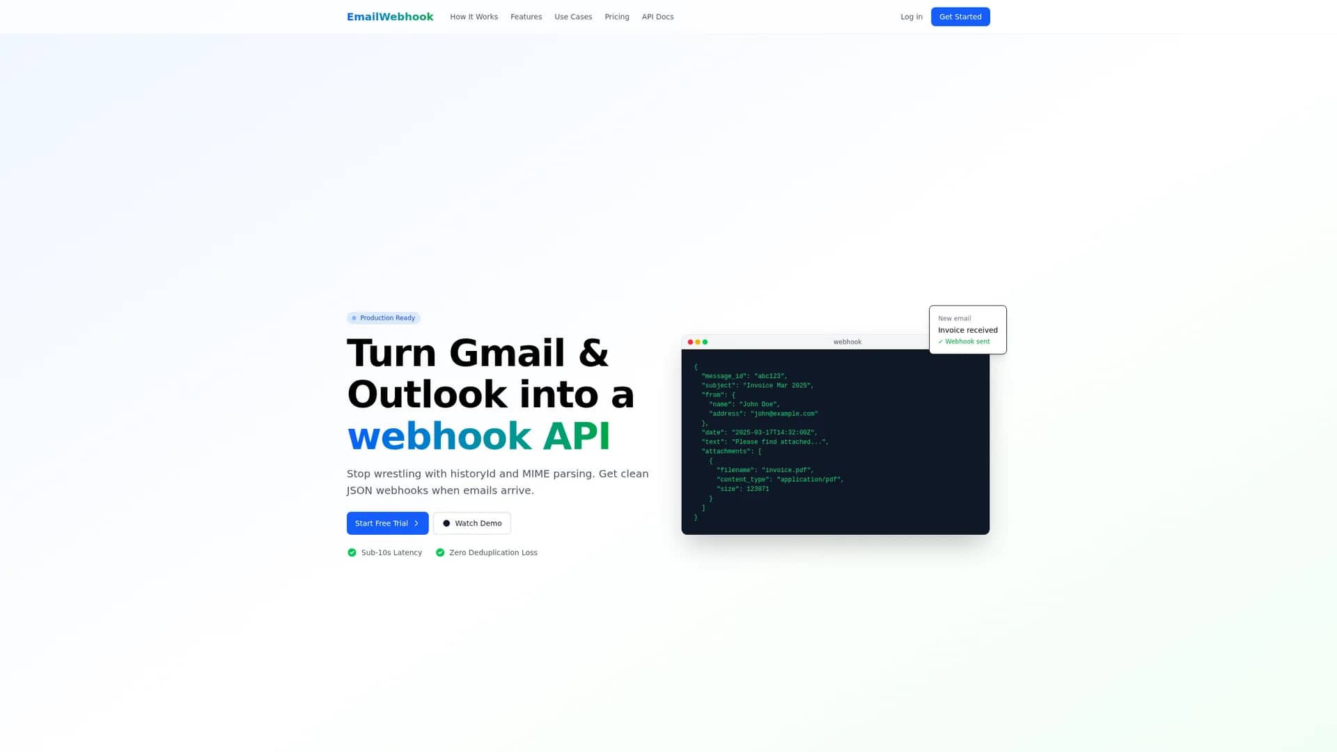 emailwebhook homepage
