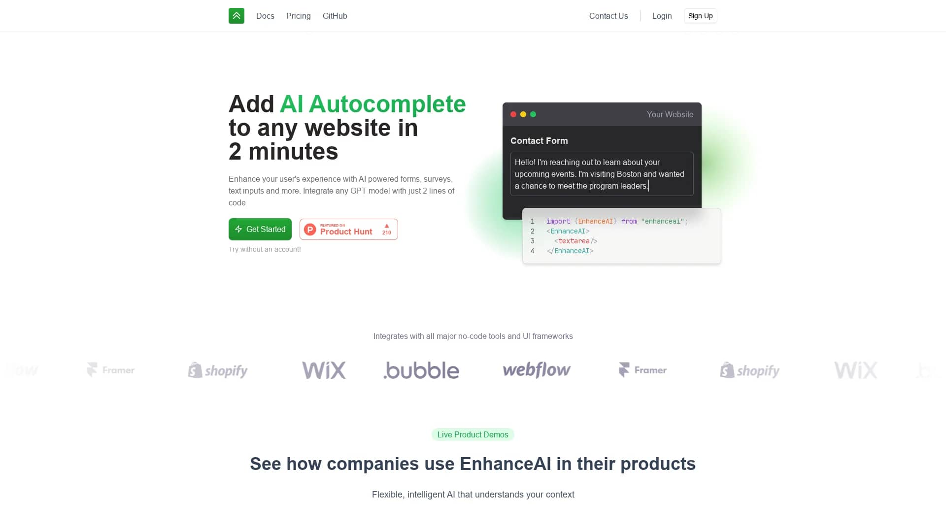 enhanceai homepage