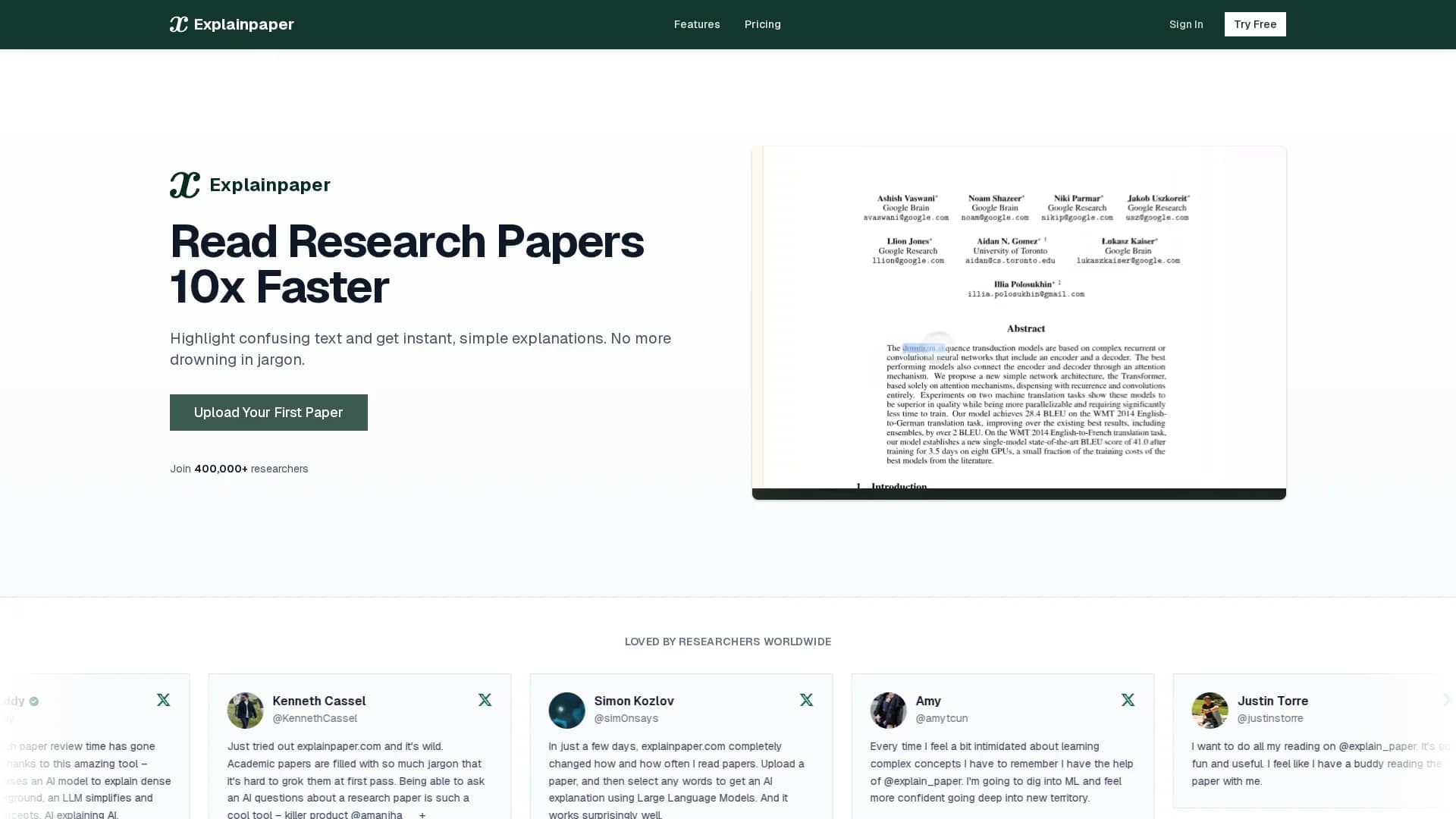 explainpaper homepage