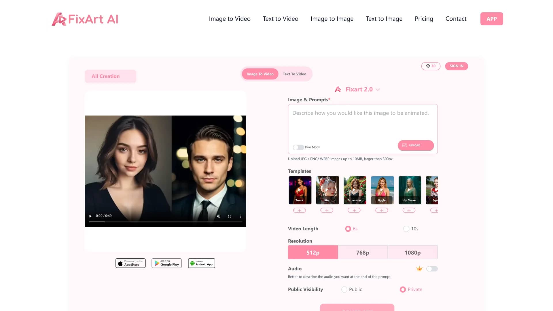 fixart-ai-video-ai-image homepage