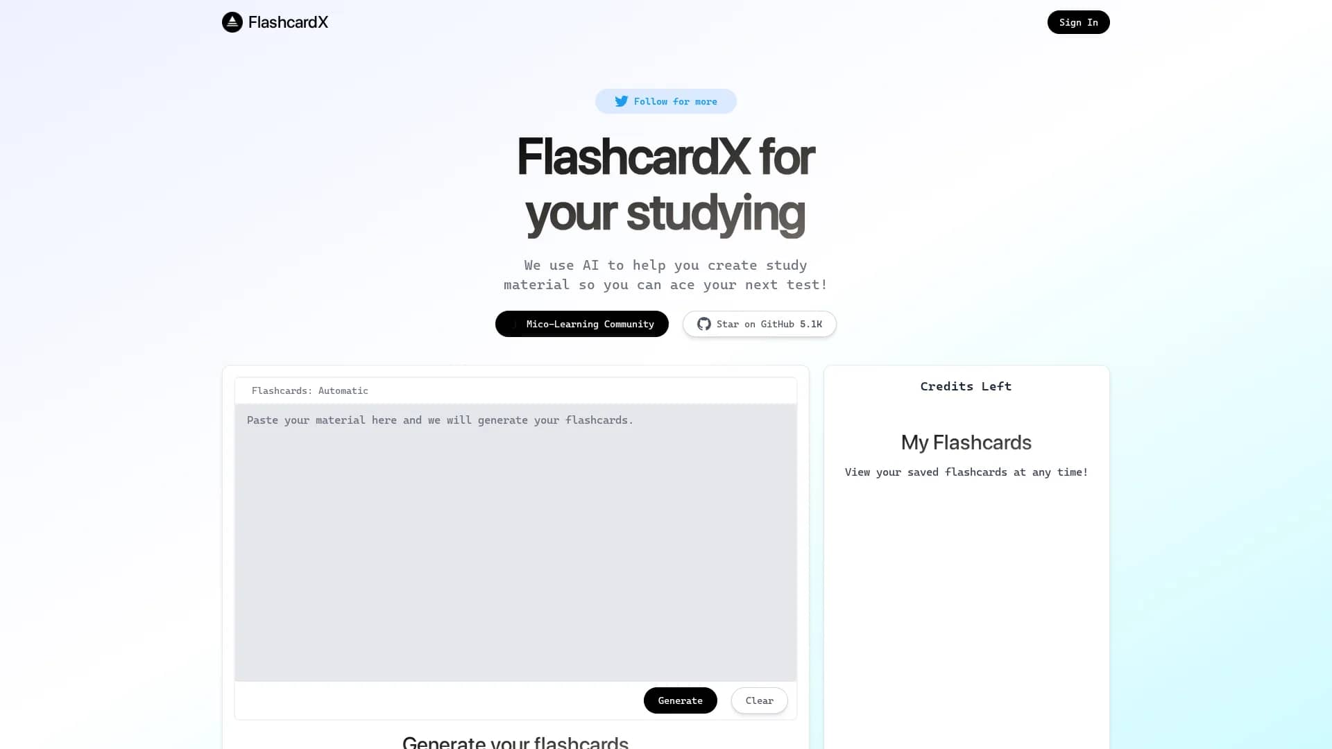 flashcardx homepage