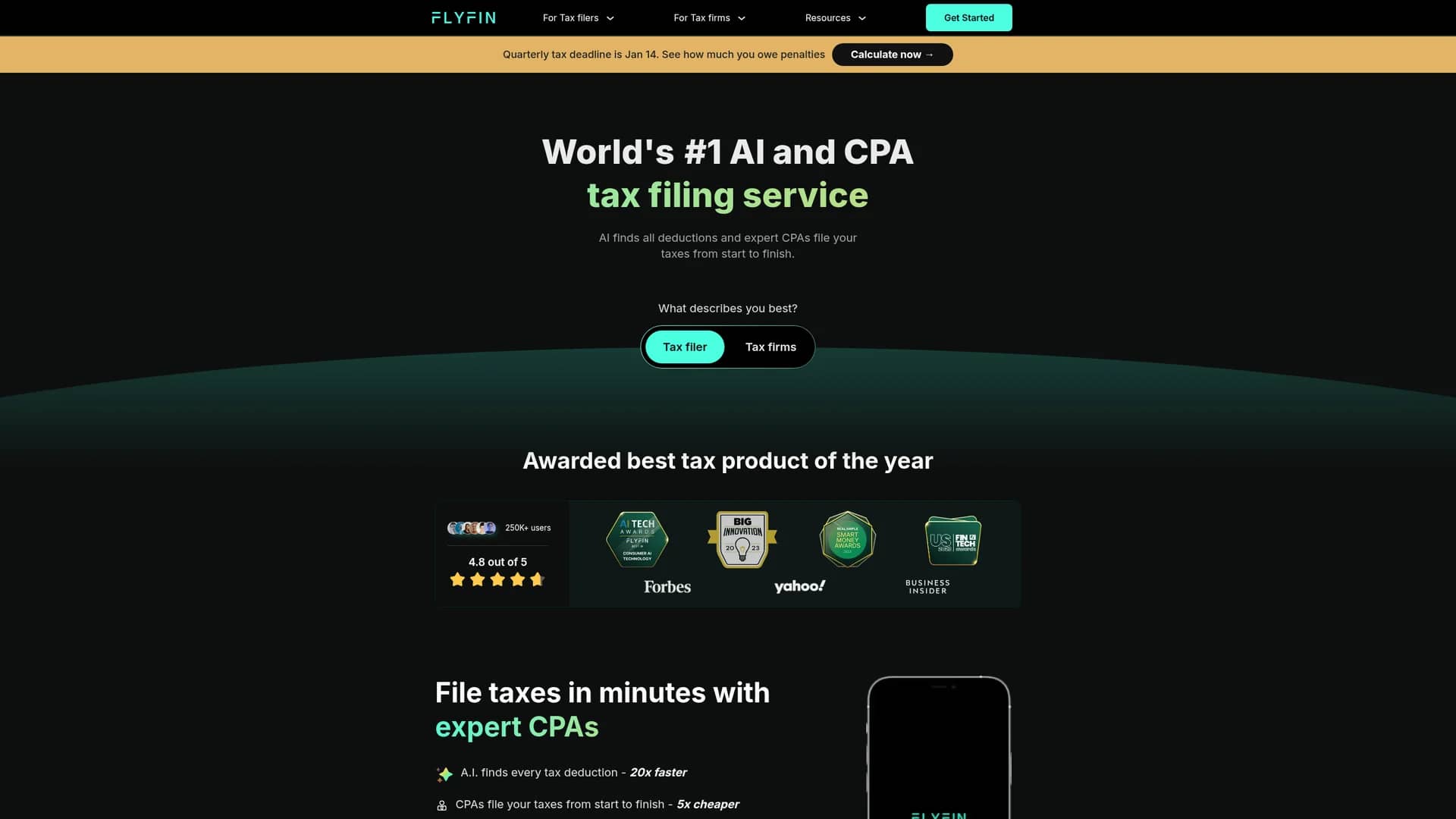 flyfin-tax homepage
