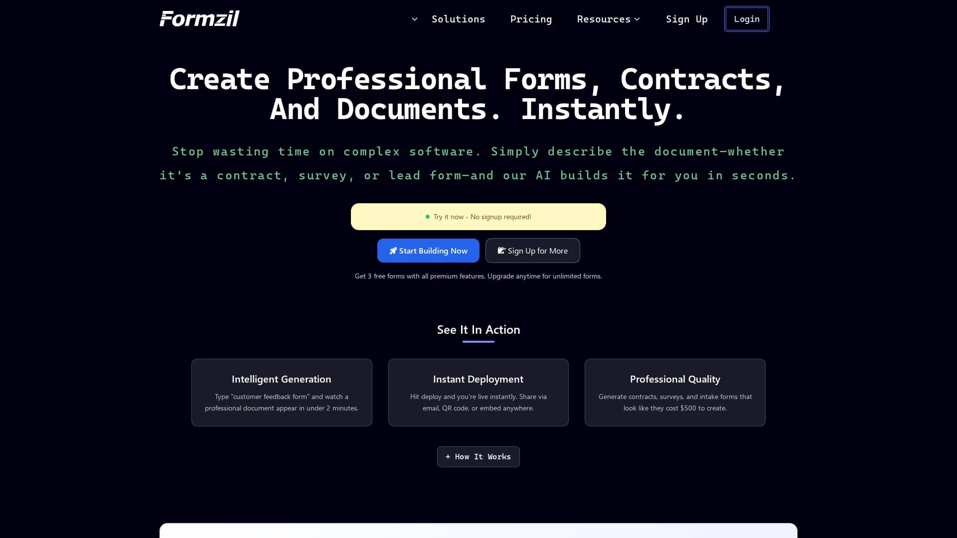 formzil homepage