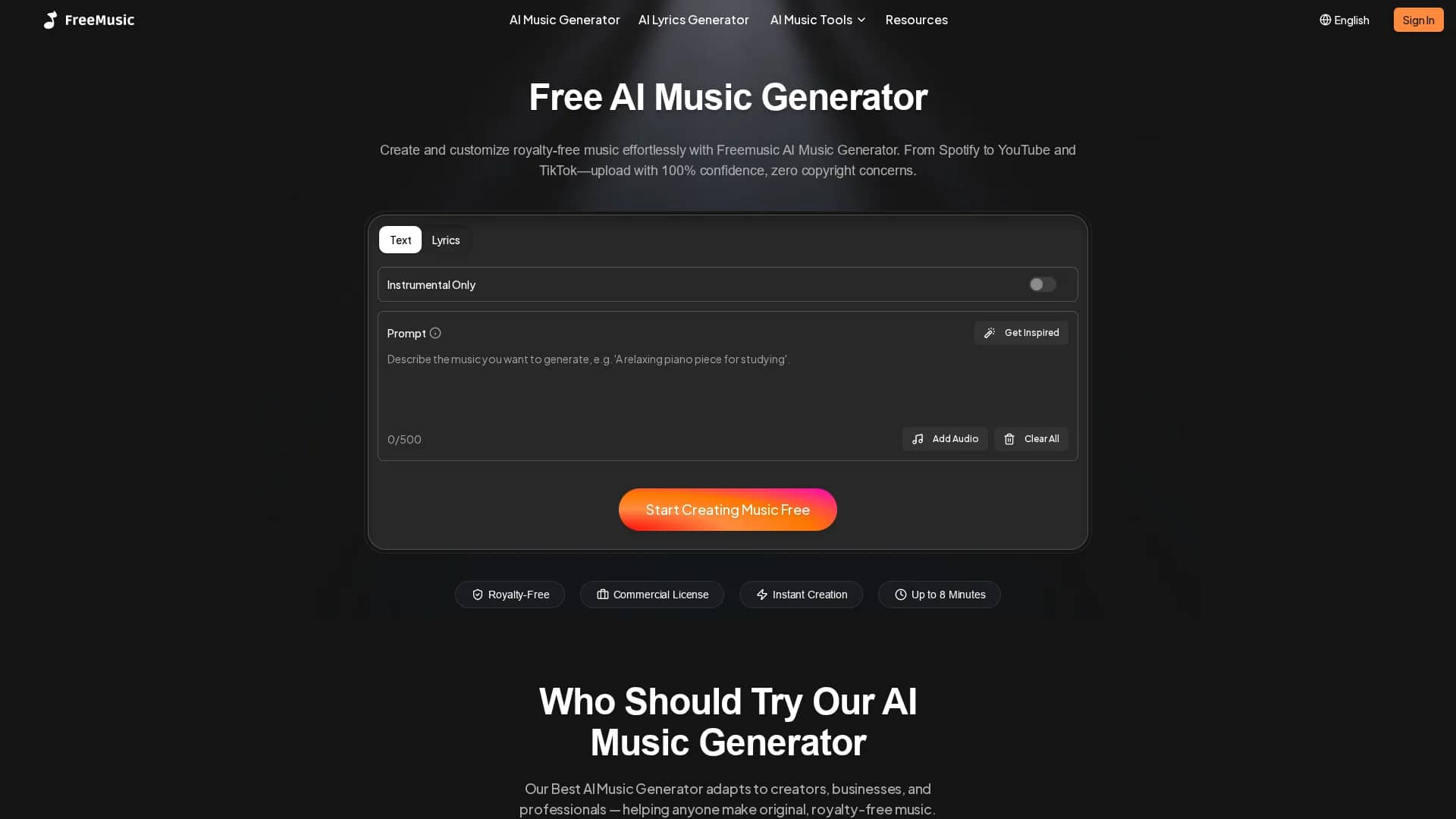 freemusic-ai homepage