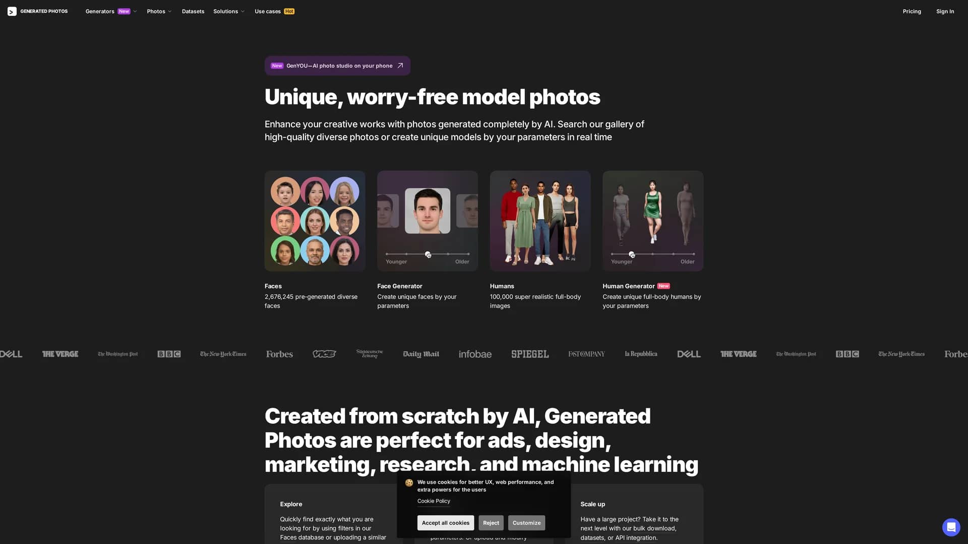 generated-photos homepage