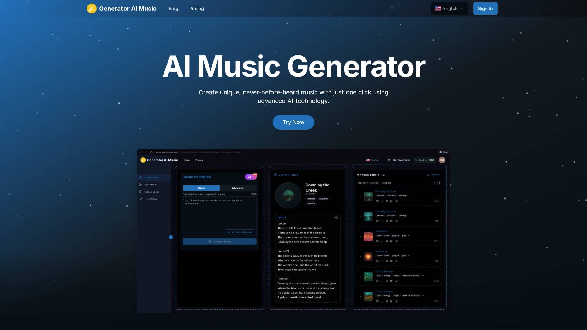 generatoraimusic-com homepage