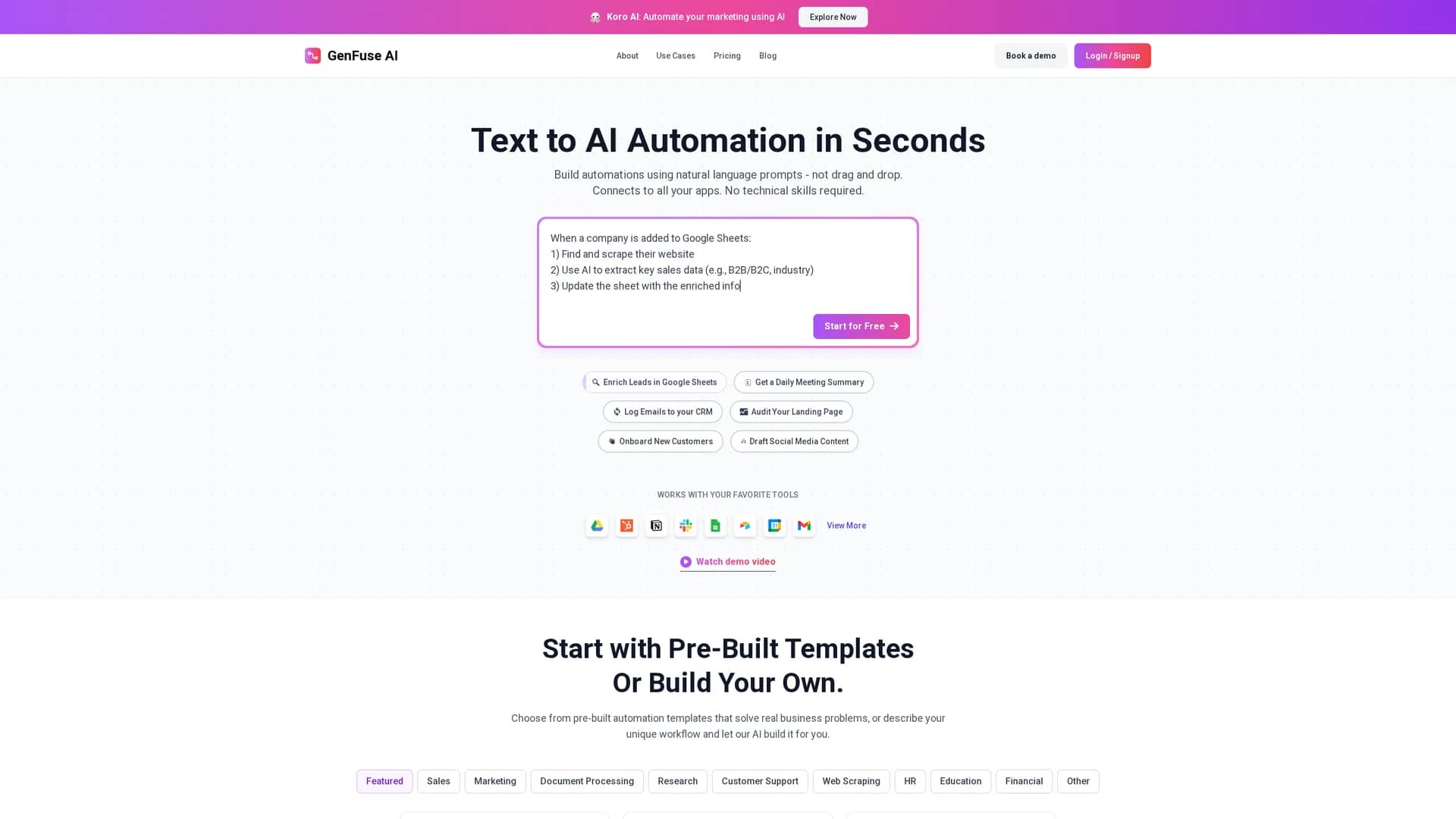 genfuse-ai homepage