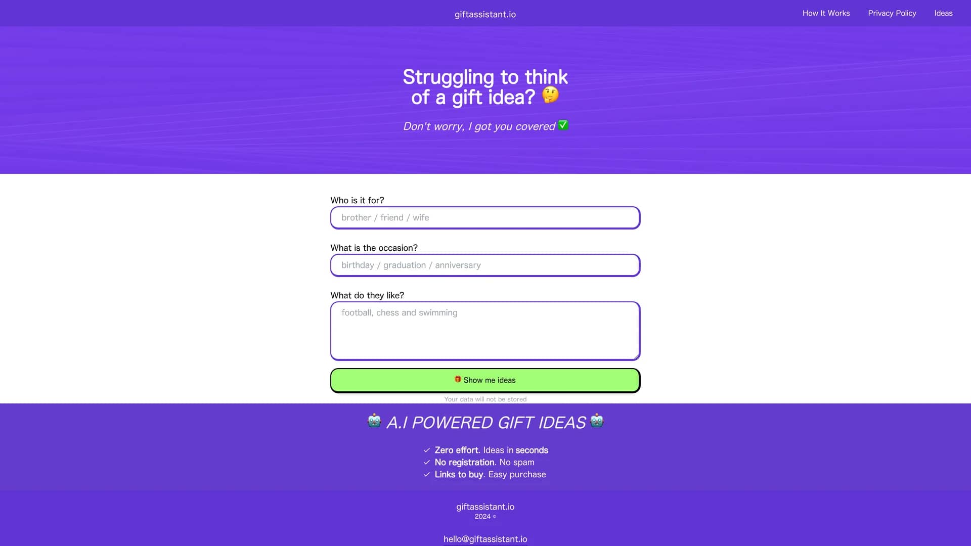 giftassistant homepage