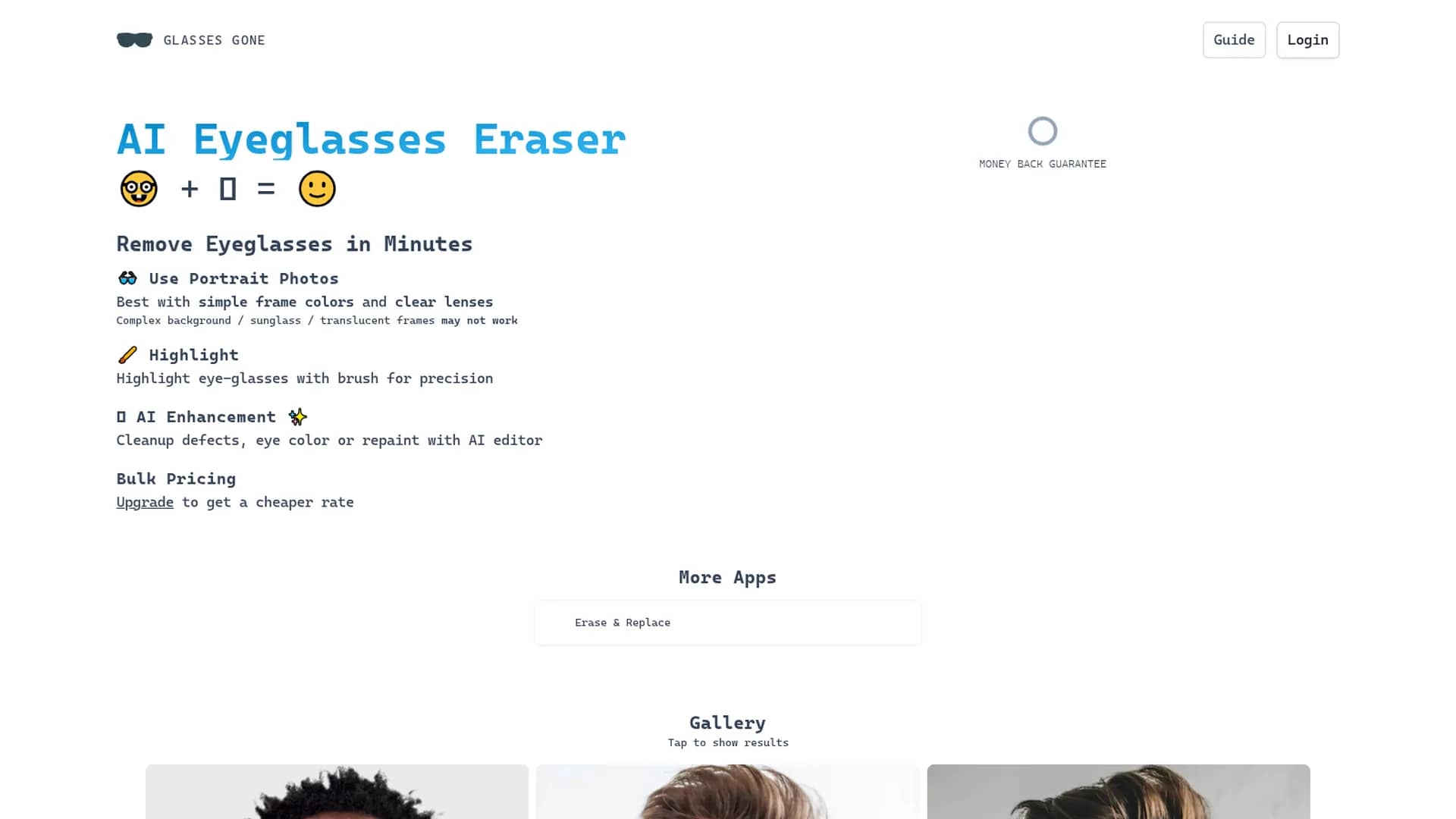 glasses-gone homepage