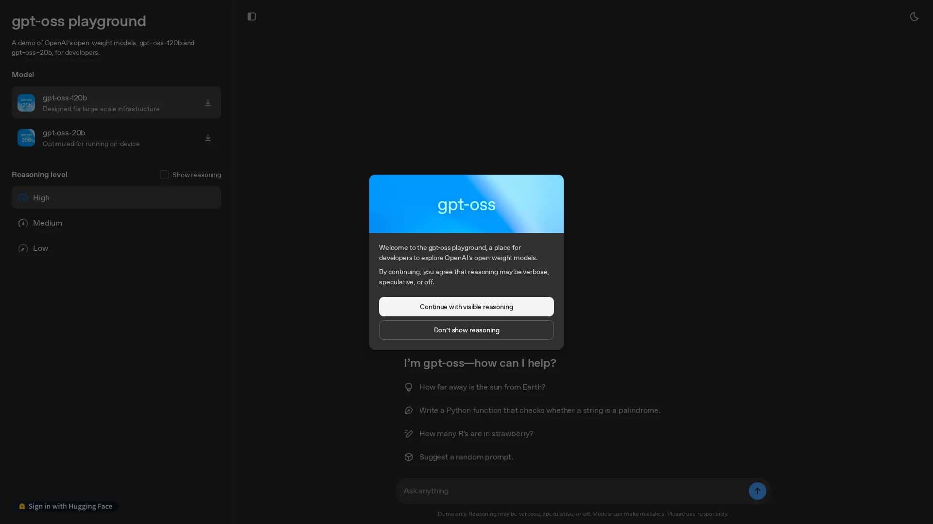 gpt-oss-playground homepage