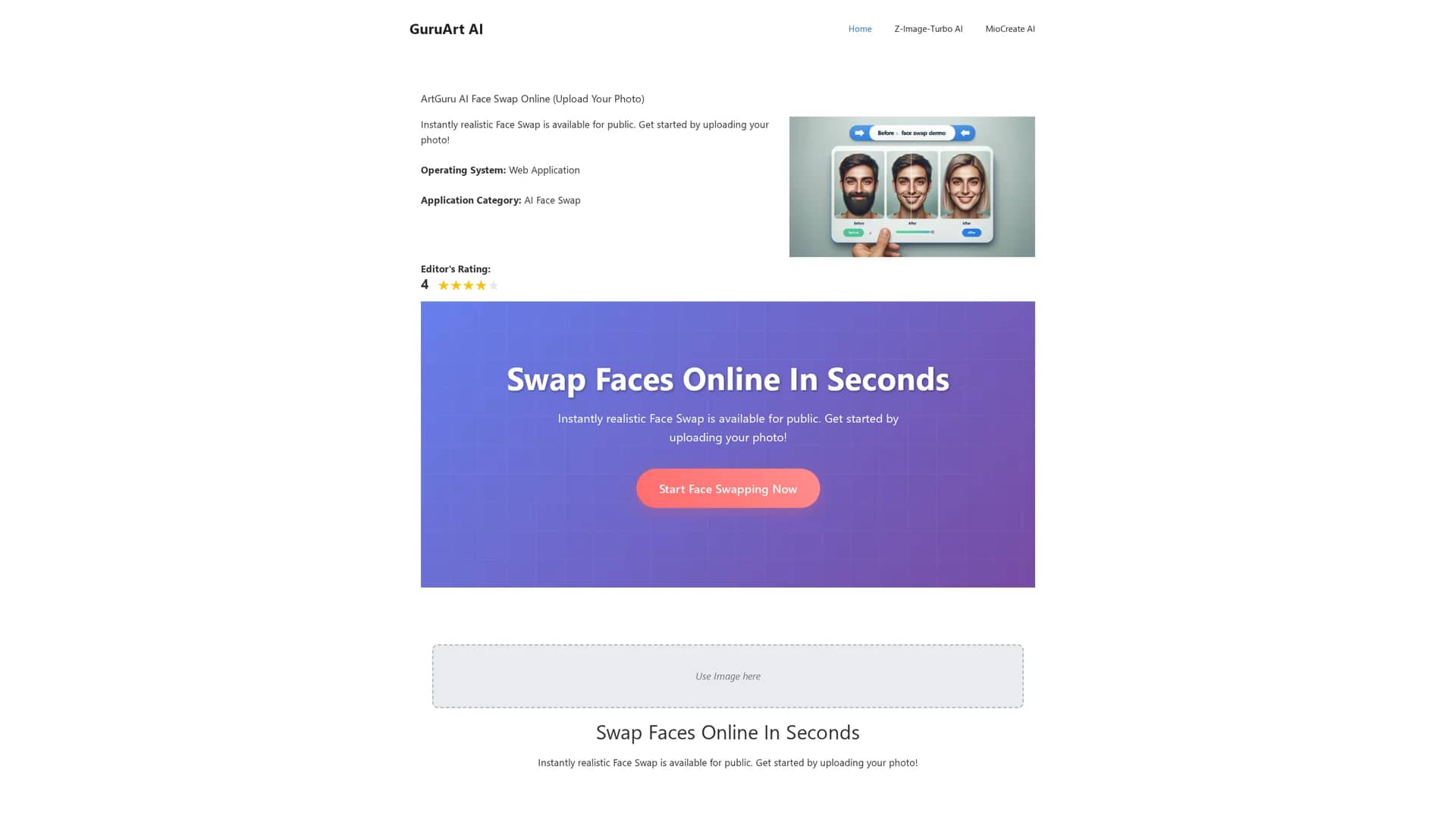 guruart-face-swap homepage