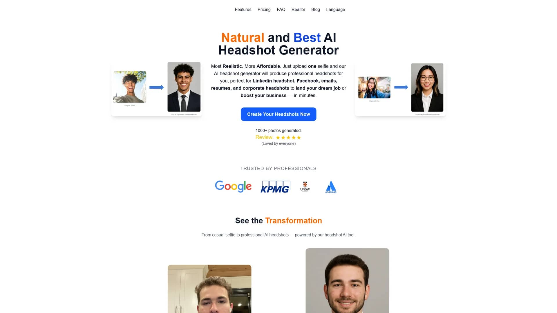 headshot-generator homepage