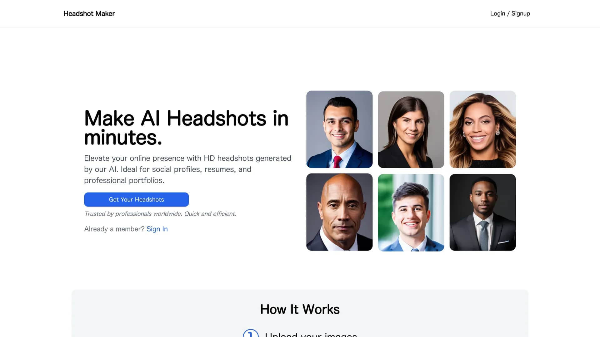 headshot-maker homepage