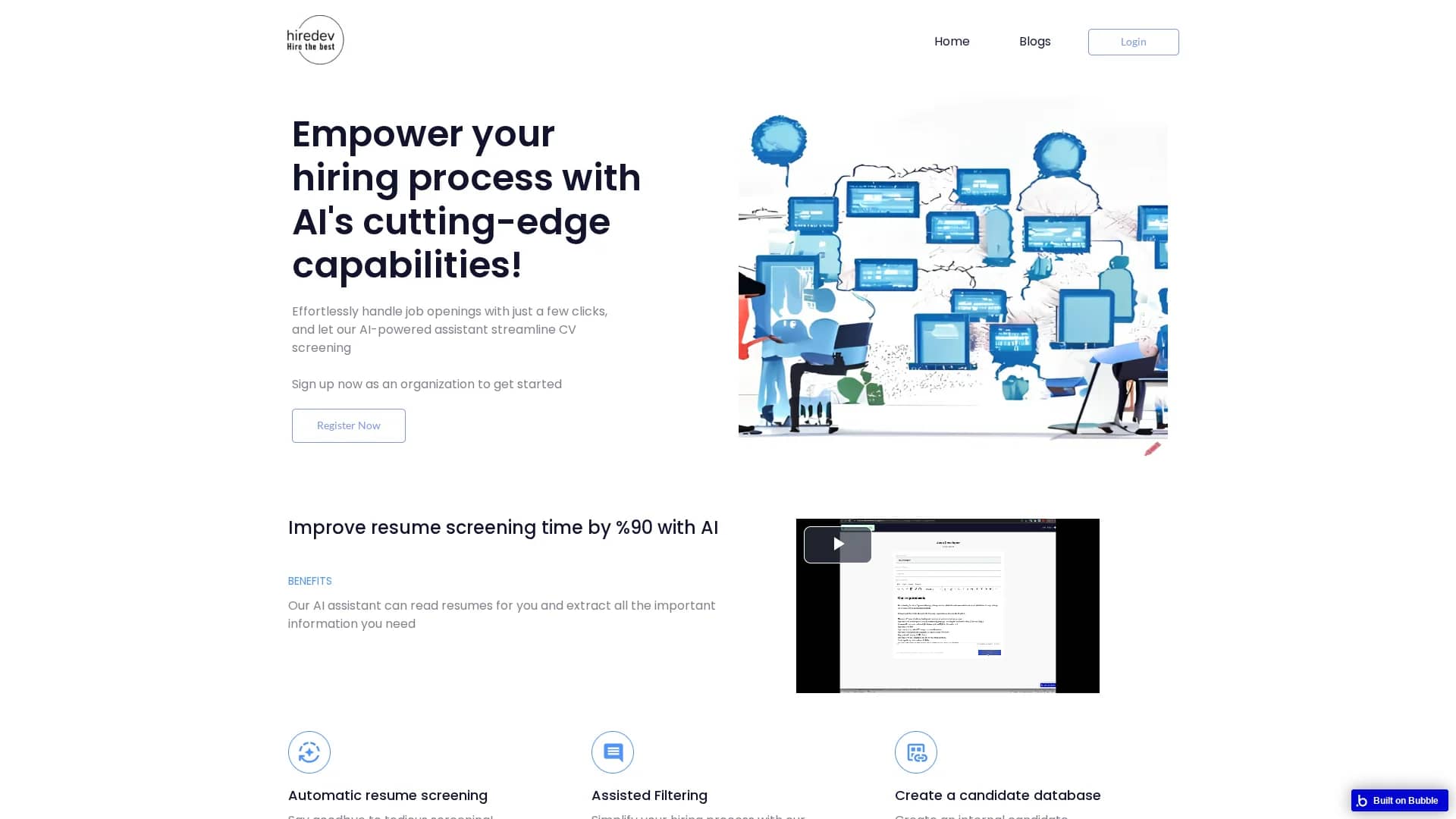 hiredev homepage