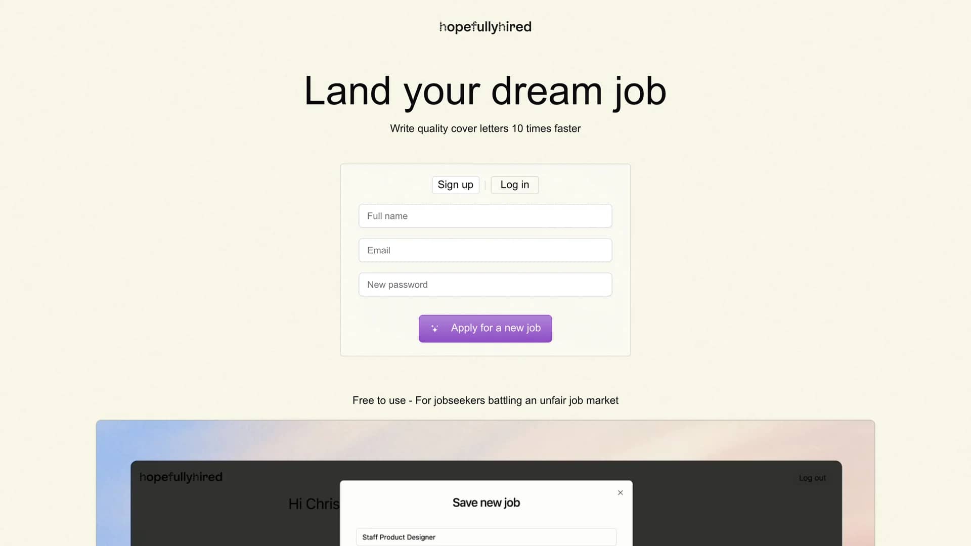 hopefullyhired homepage