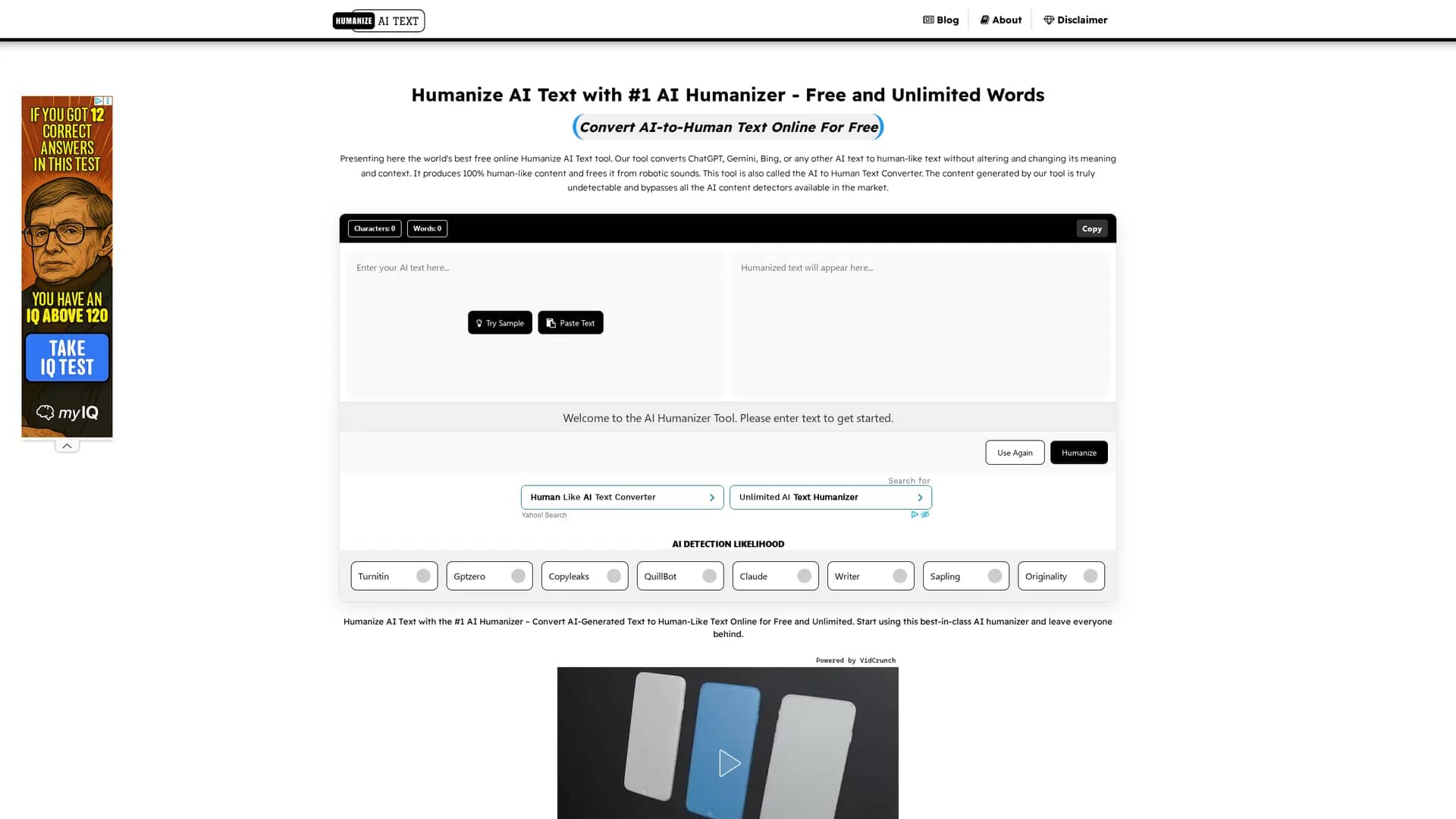 humanizeaitext homepage