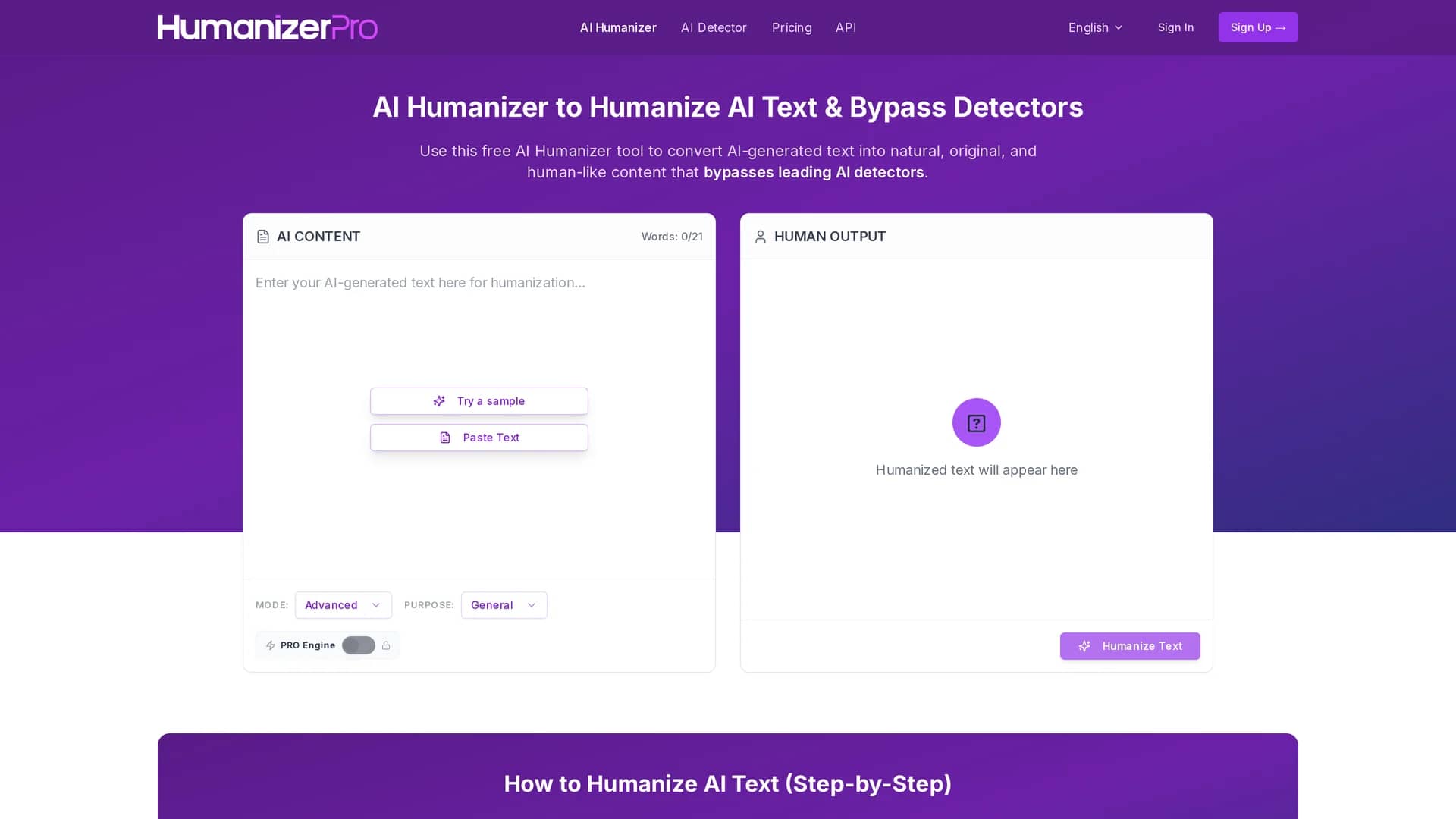 humanizerpro homepage