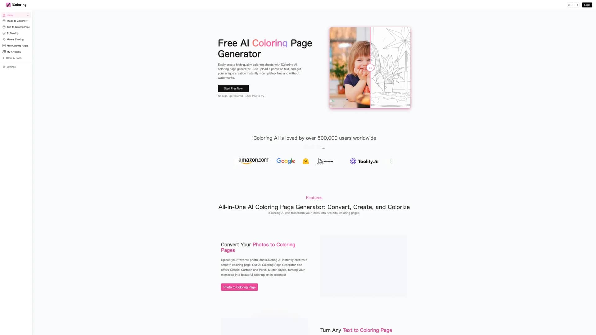 icoloring-ai homepage