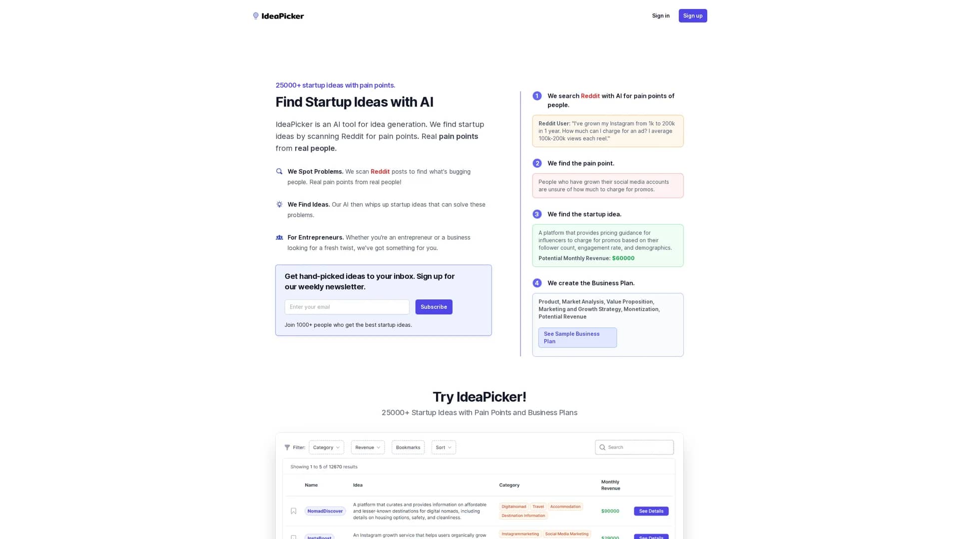 ideapicker homepage