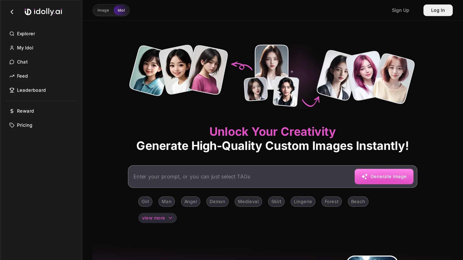 idolly-ai homepage