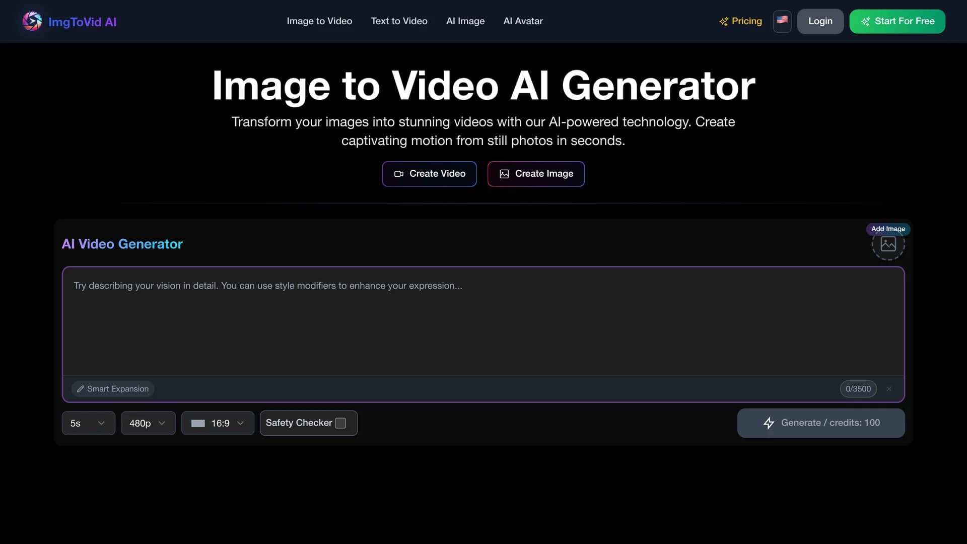 img-to-vid-ai homepage