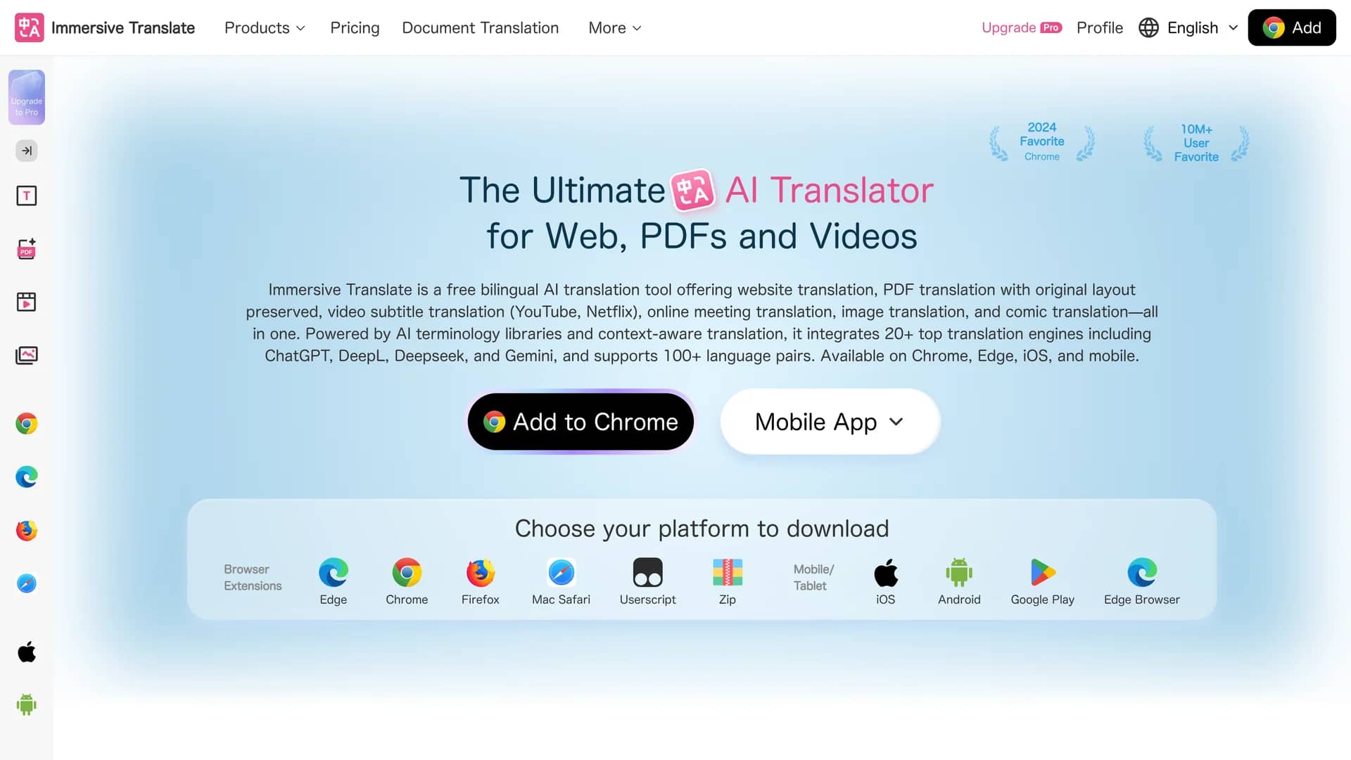immersive-translate homepage