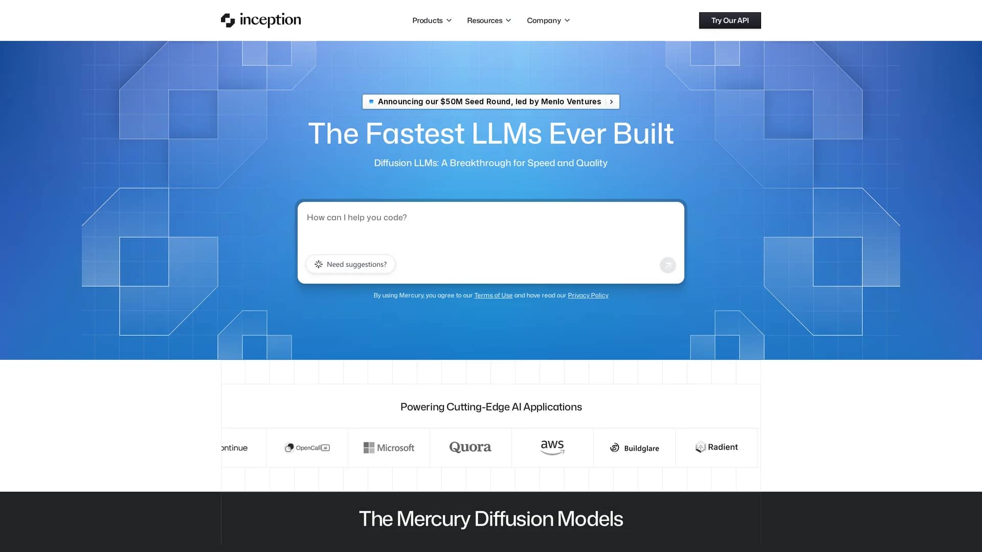 inceptionlabs.ai homepage