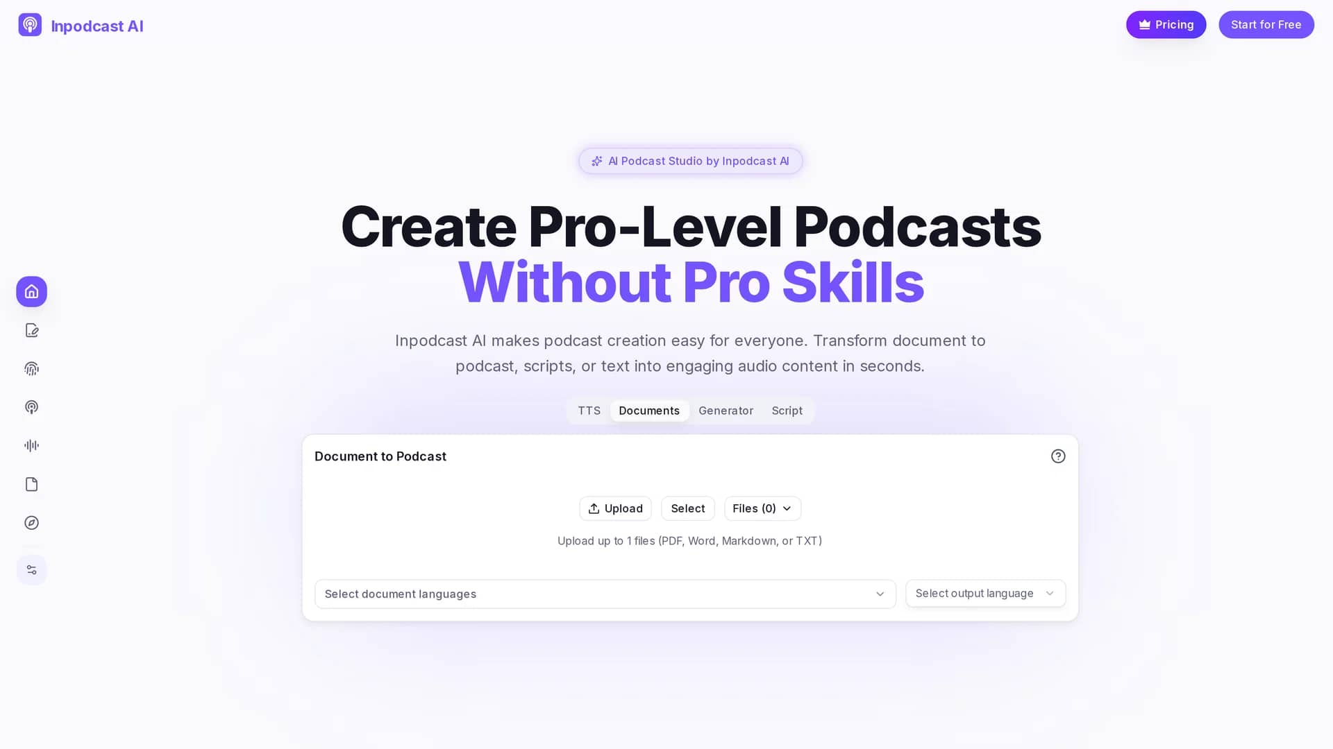 inpodcast-ai homepage