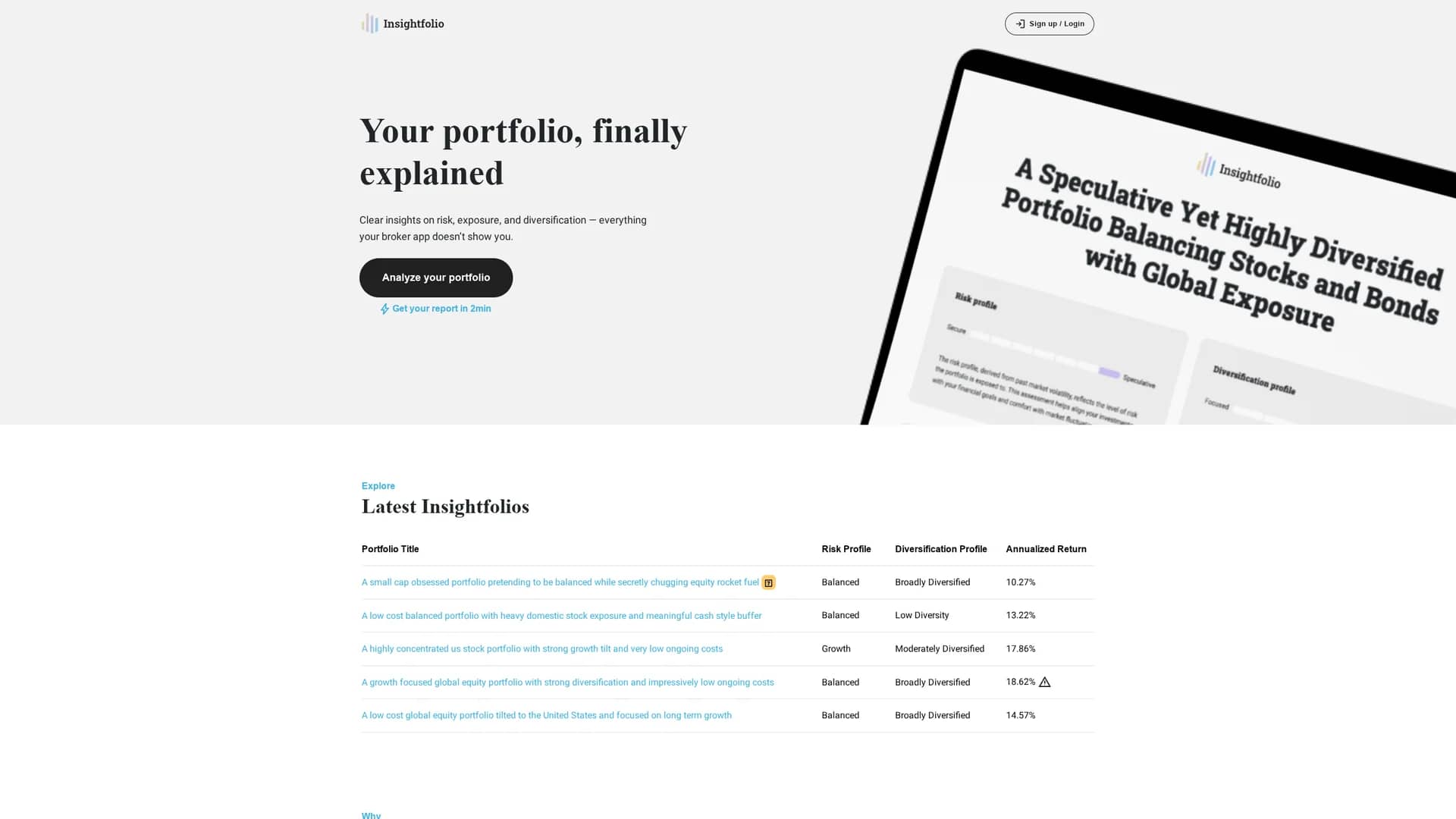insightfolio homepage