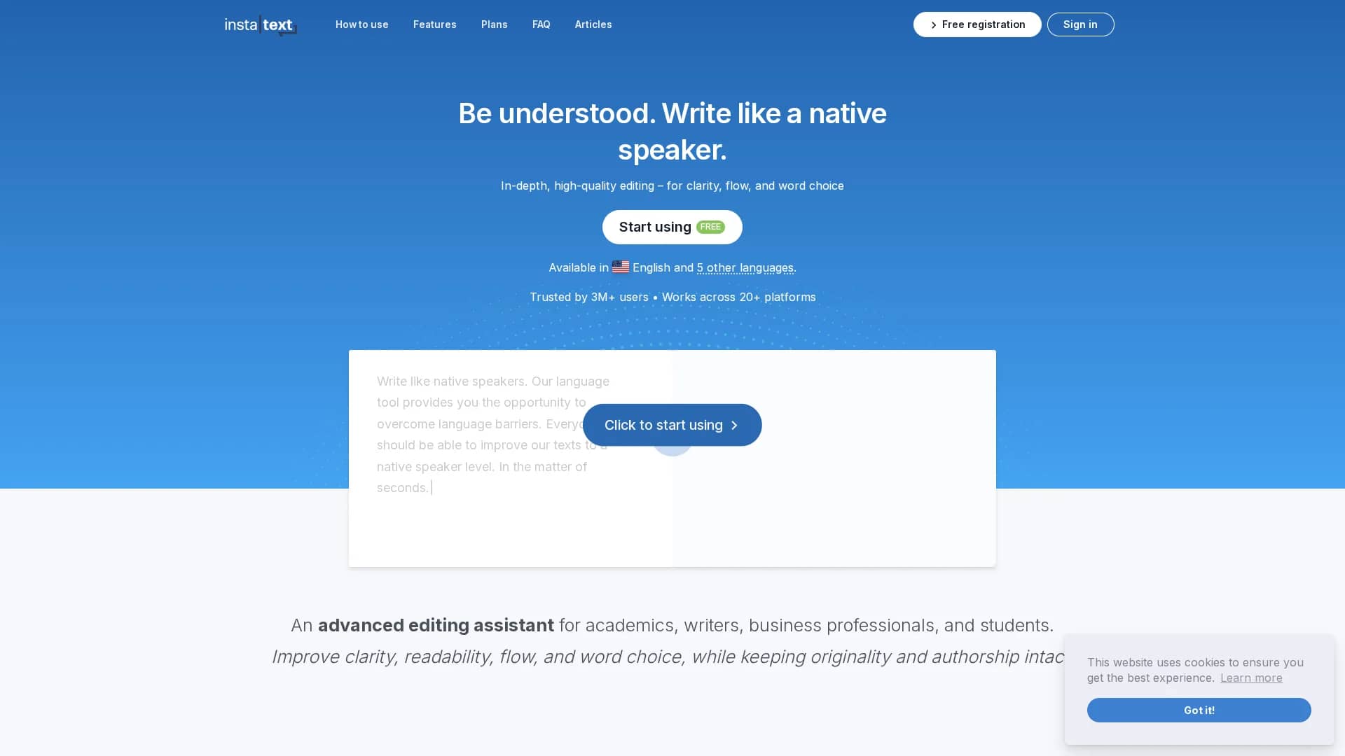 instatext homepage