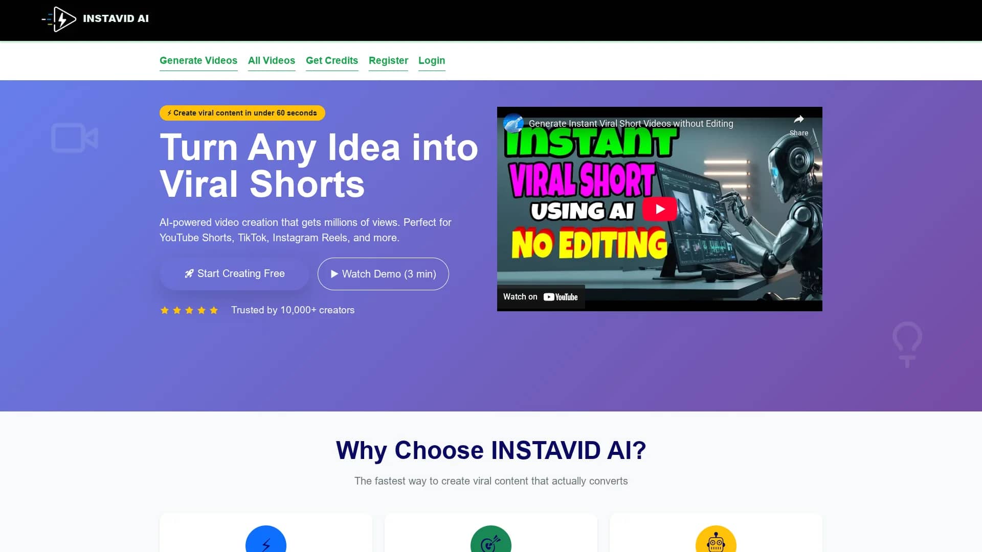 instavid-ai homepage