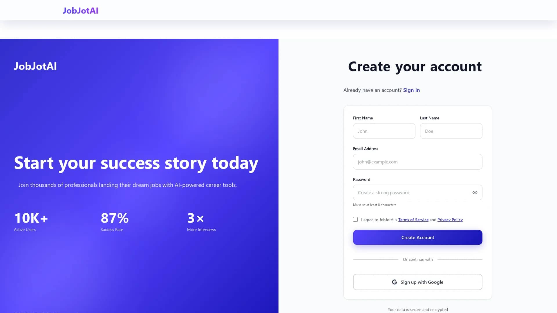 jobjot-ai homepage